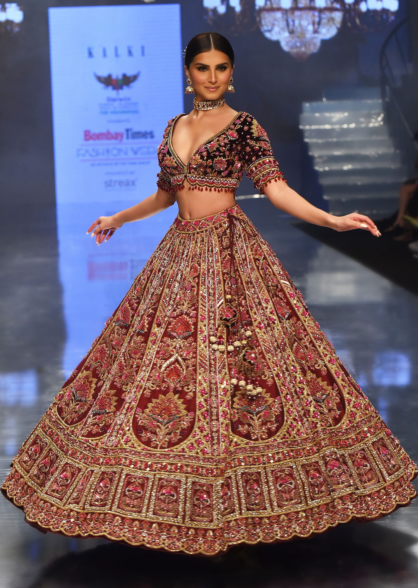 Buy Tara Sutaria Blood Red Florid Lehenga Set Noor 2022 Highlights Kalki Bridal Couture KALKI Fashion India