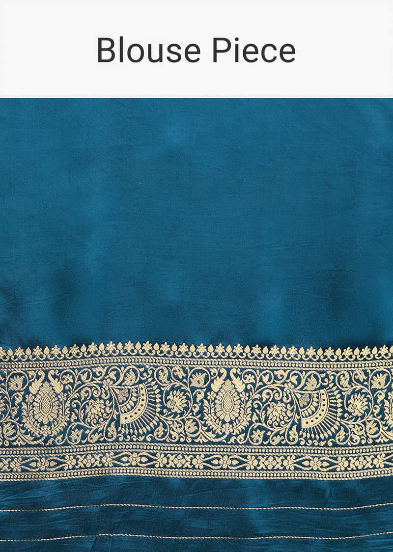 Teal Blue Satin Saree With Zari Woven Work