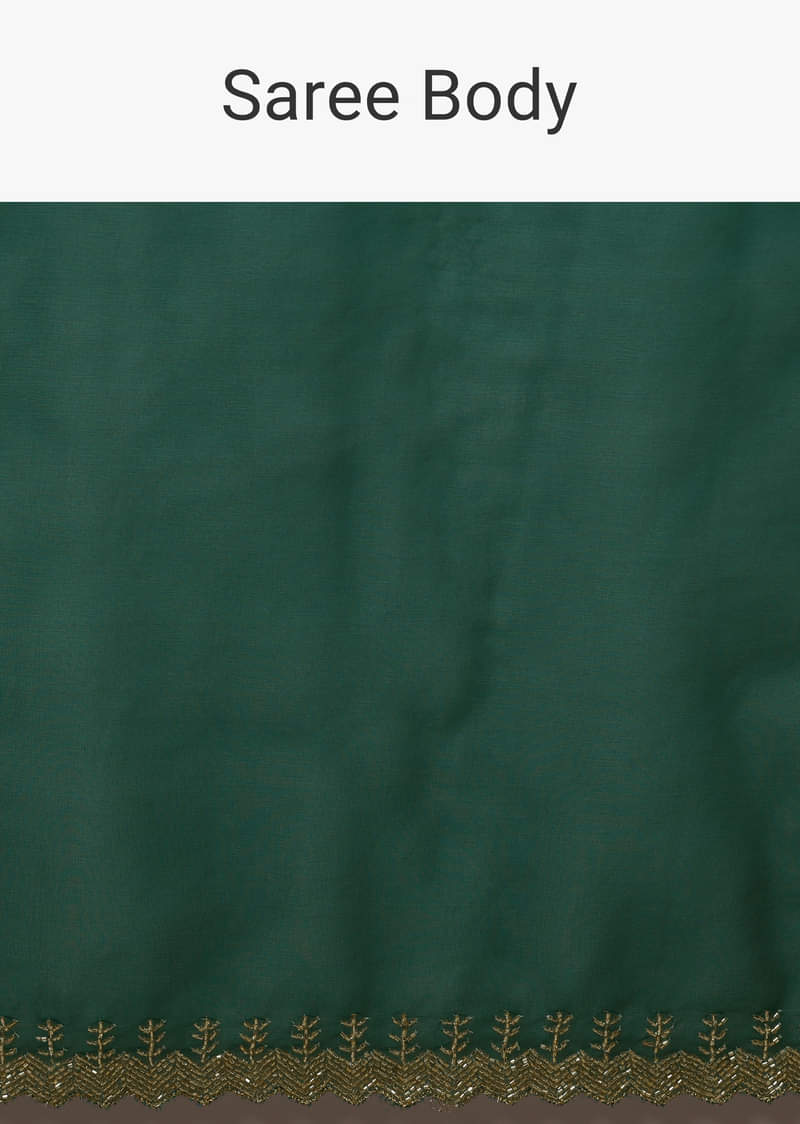 Teal Green Plain Organza Saree With Heavy Cut Dana Work