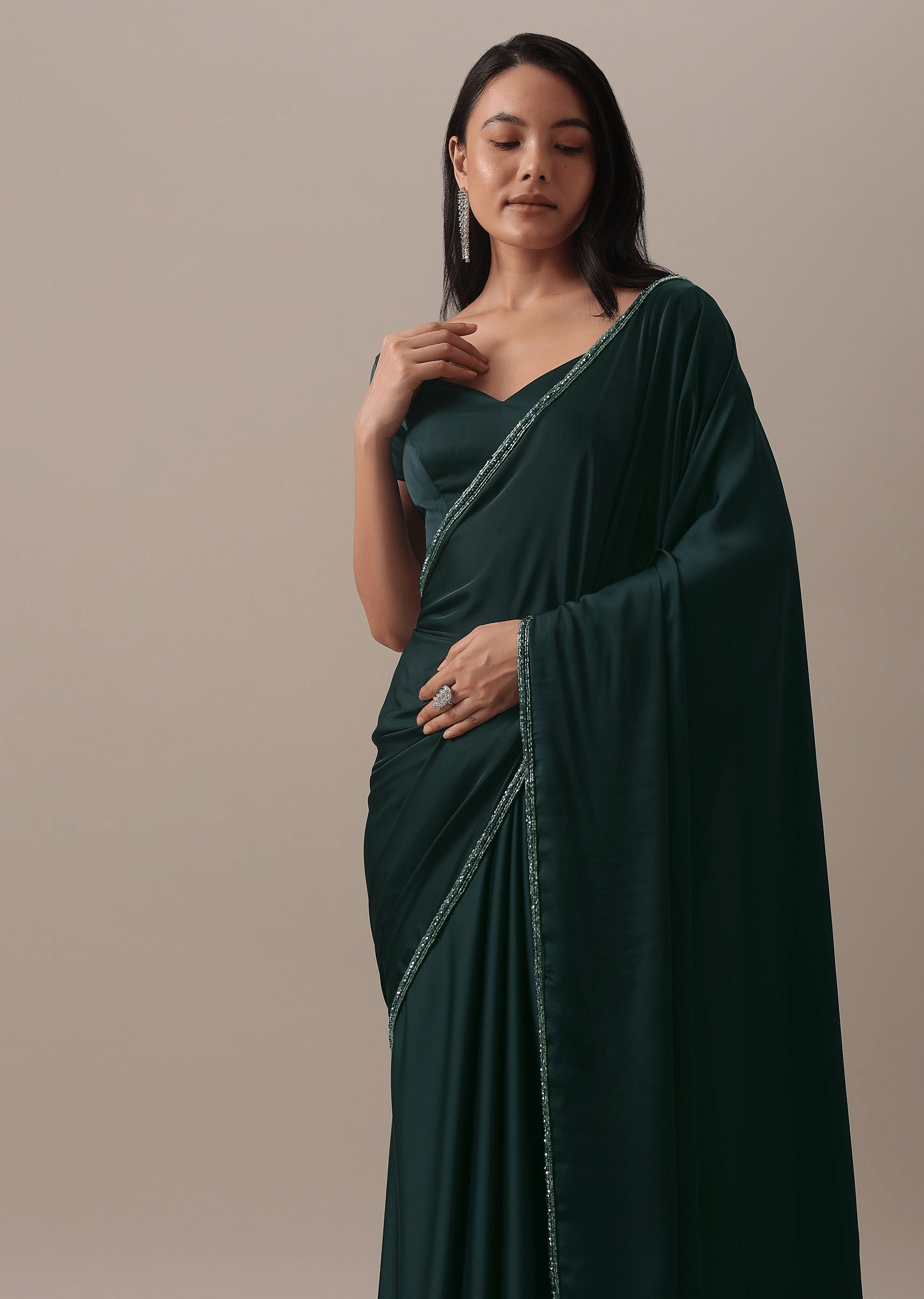 Plain lace saree shop