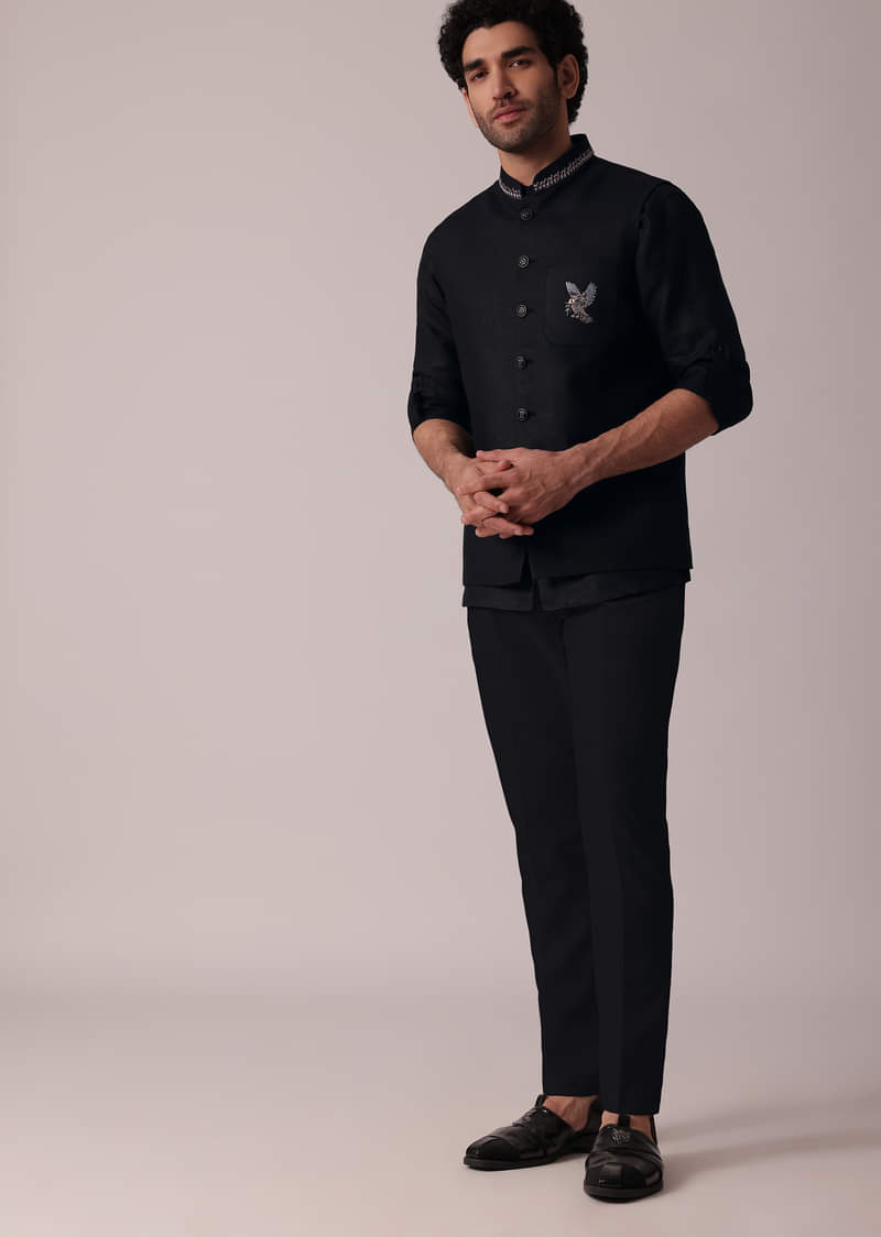 Buy Timeless Black Short Kurta With Intricately Embroidered