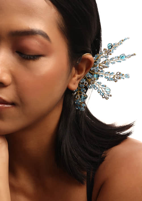 Buy Turquoise And Gold Handcrafted Earcuff In Mix Metal