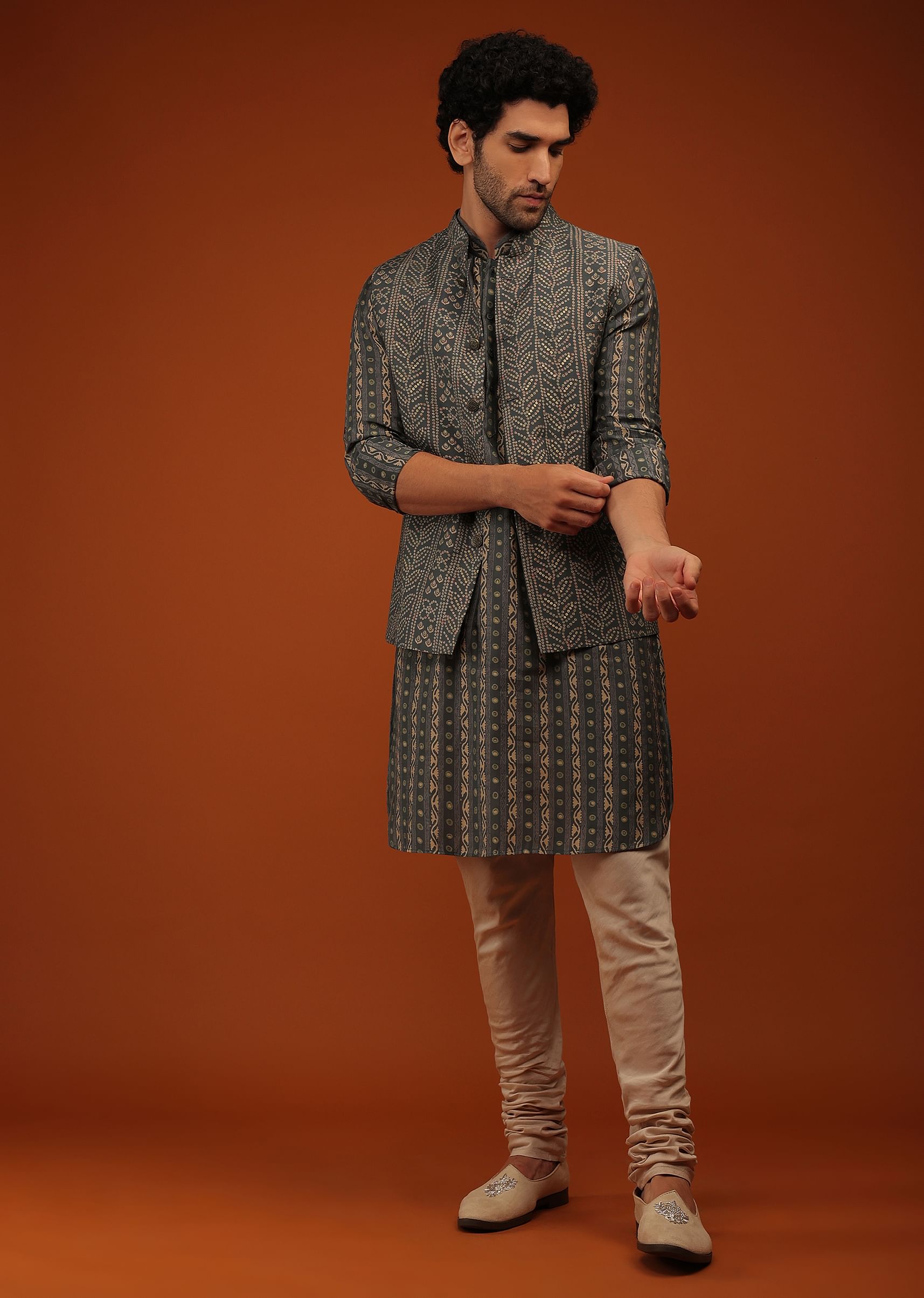Buy Urban Chick Nehru Jacket And Kurta Set In Bandhani Print Matching Hand Block Print Kurta In Full Sleeves