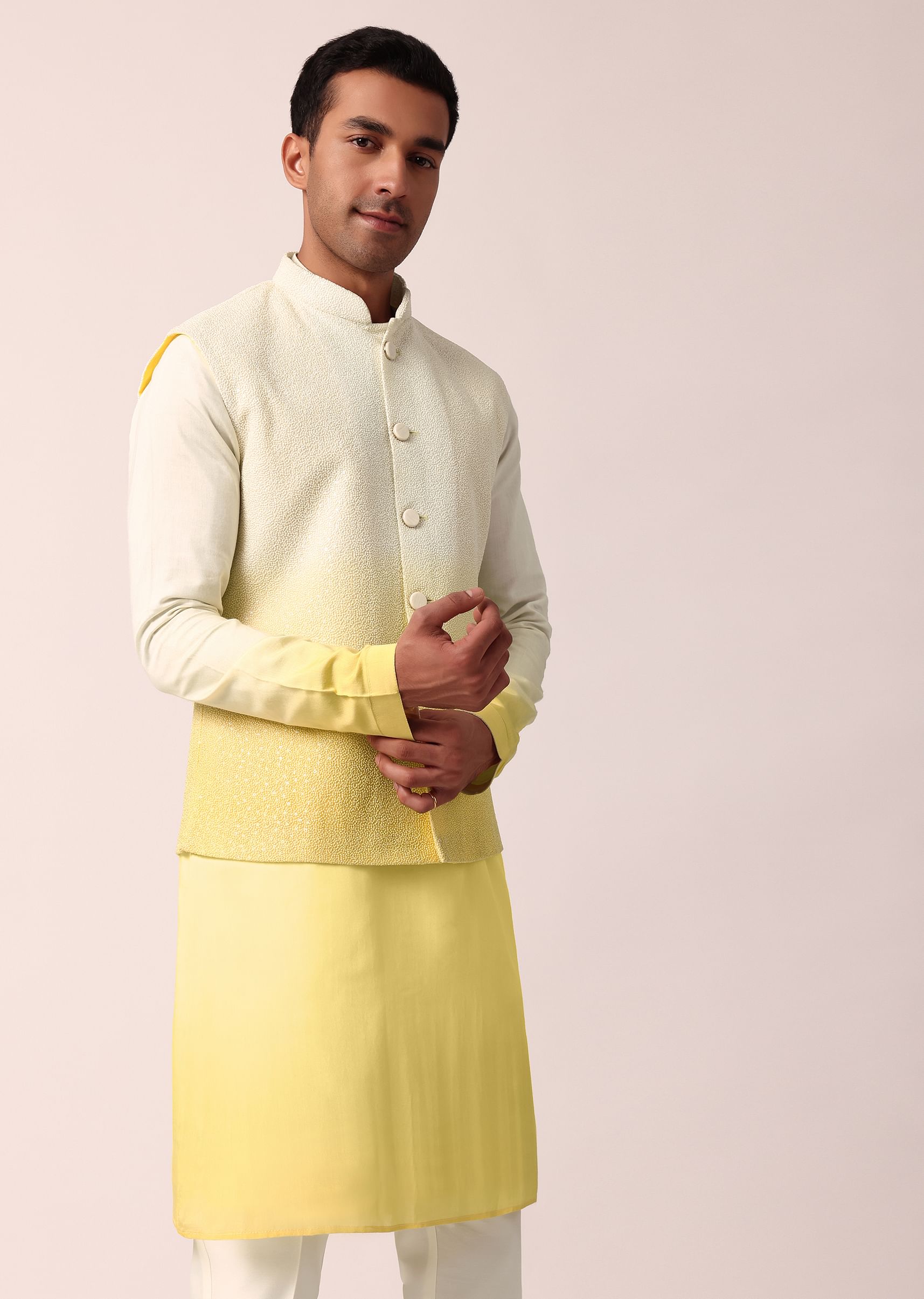 Yellow kurta with jacket mens on sale