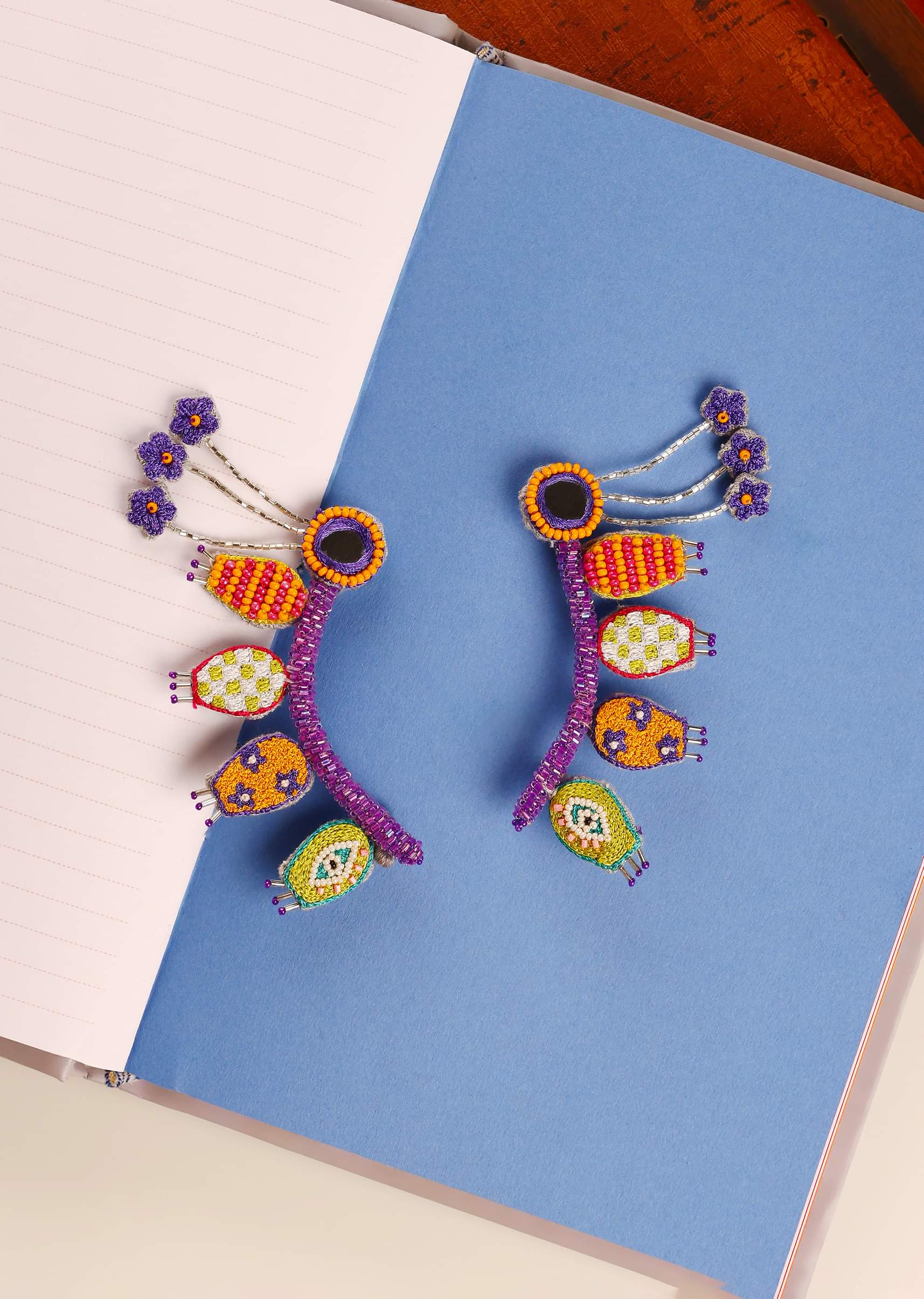 Buy Violet And Multicolor Hand Embroidered Thread And Beaded Boho Stud Earrings