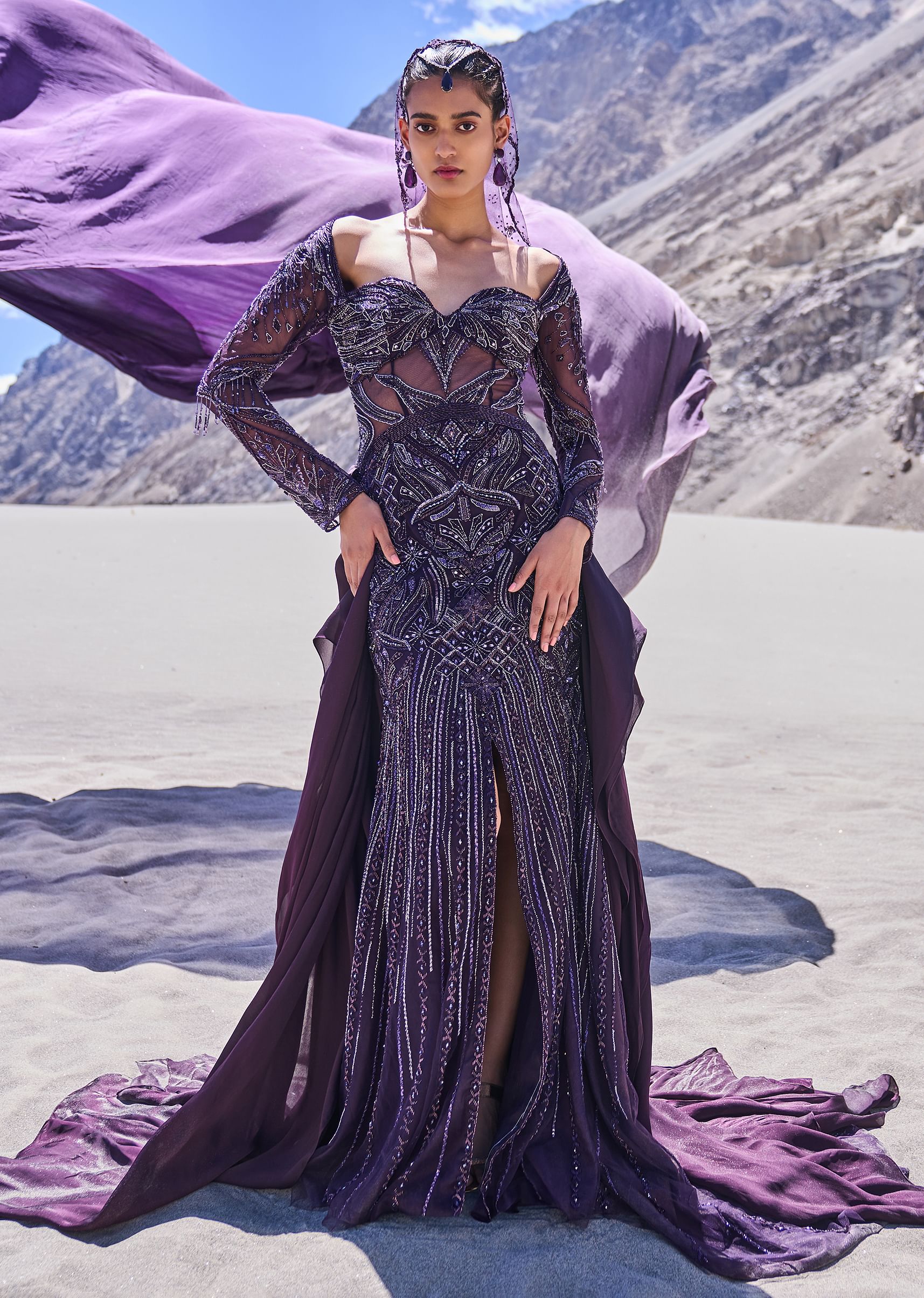 Fitted gown with slit shop