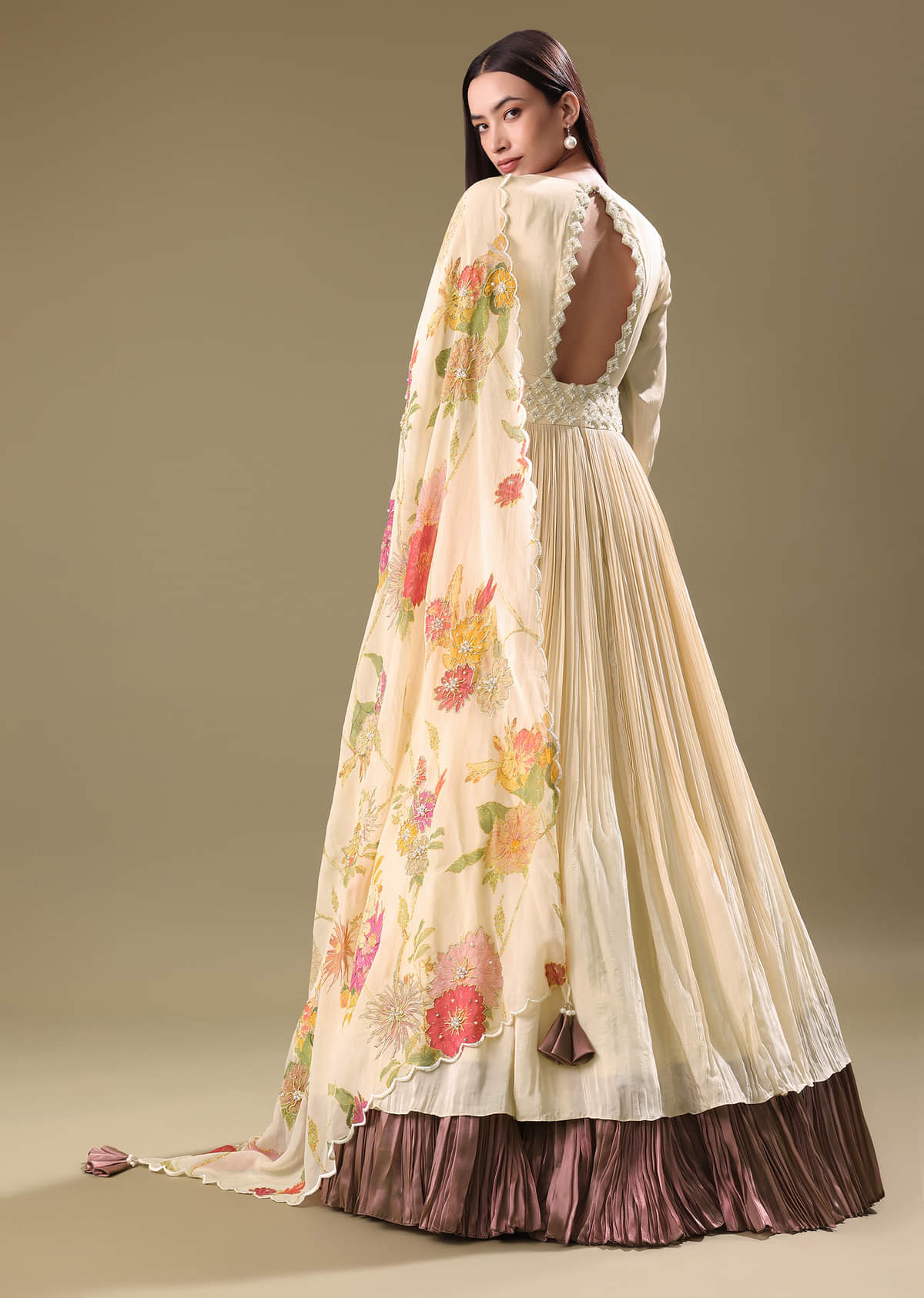 Warm Ivory Beaded Long Suit With Dupatta