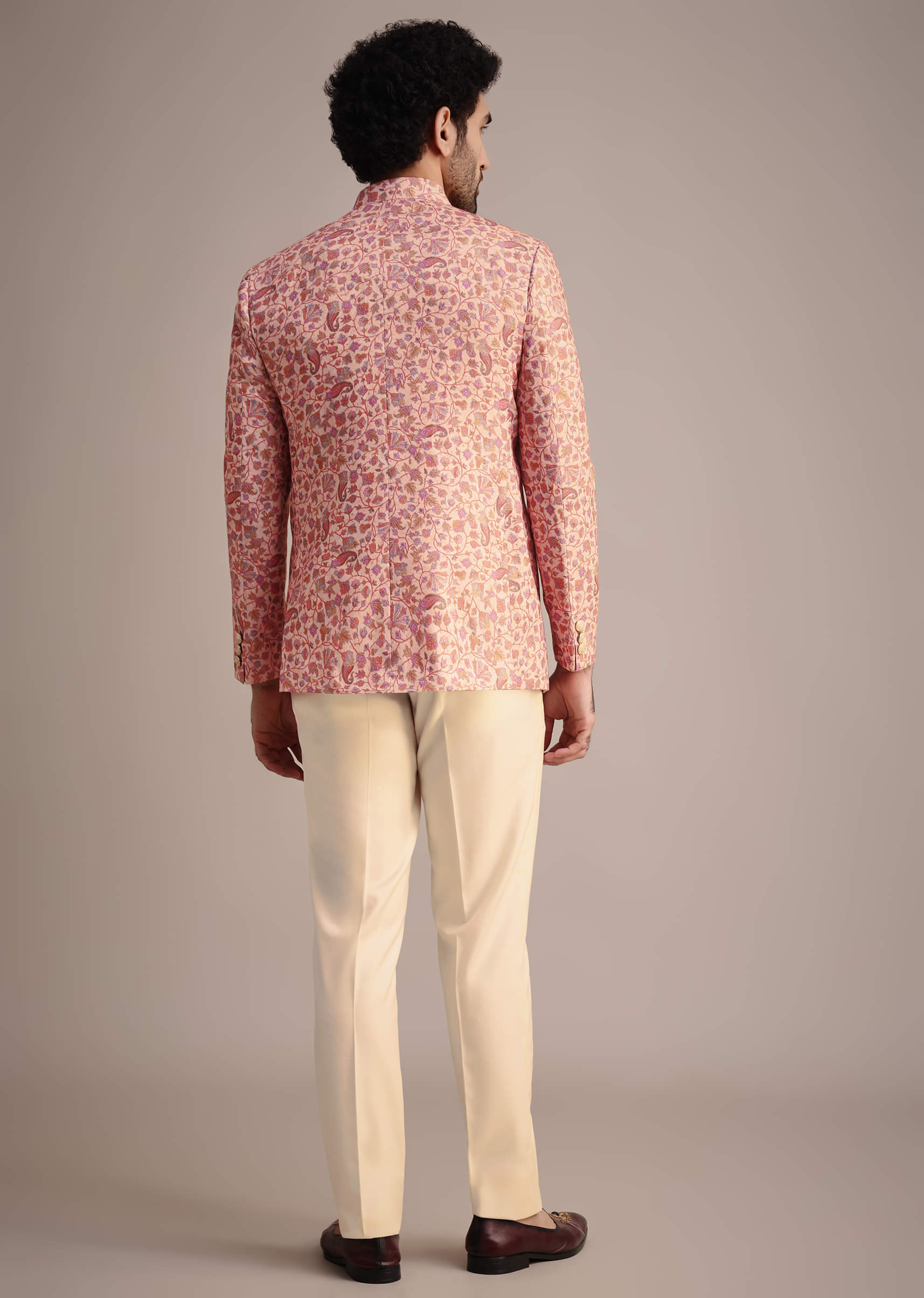 Buy White And Cream Printed Silk Jodhpuri Suit