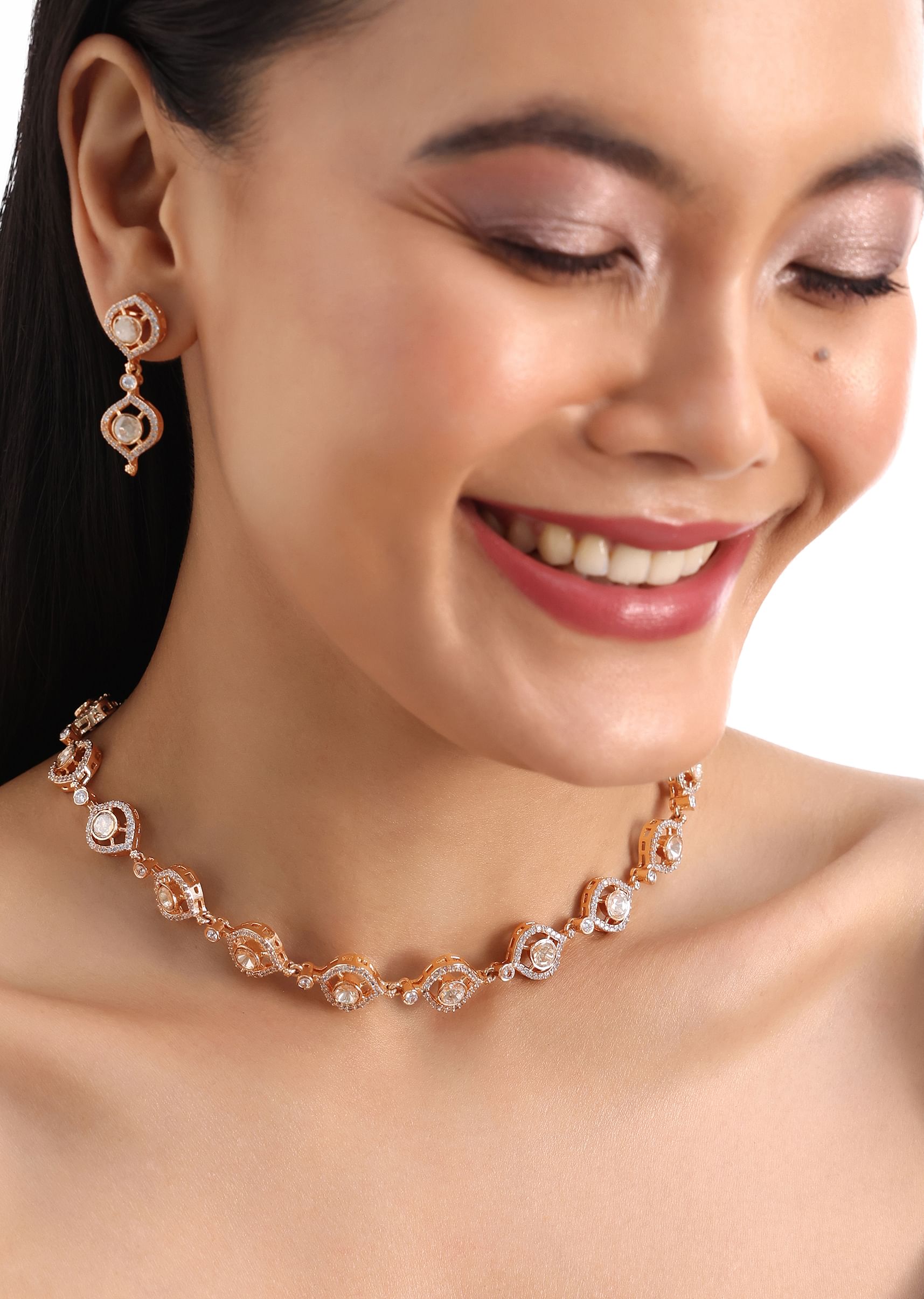 Rose gold diamond necklace and earring set sale