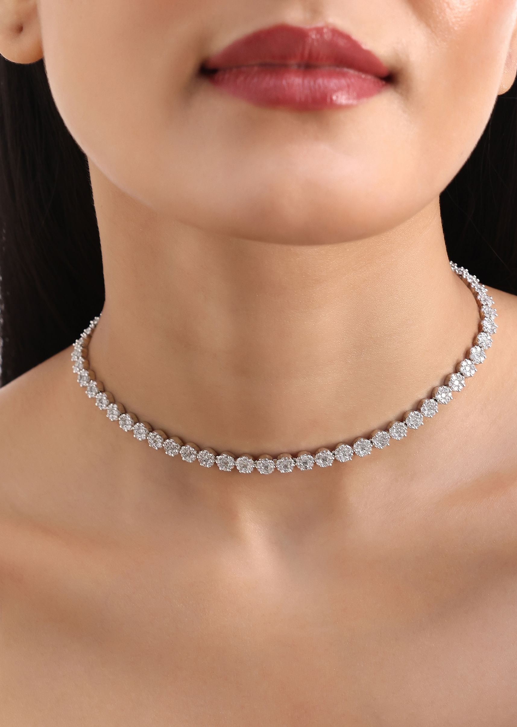Buy White And Silver Diamond Necklace Set In Mix Metal