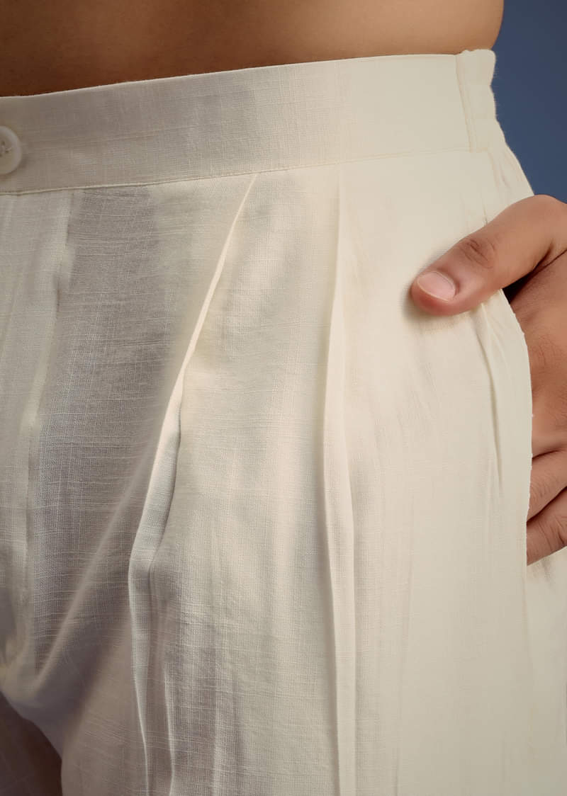 White Block Printed Kurta Set With Zari Embroidery