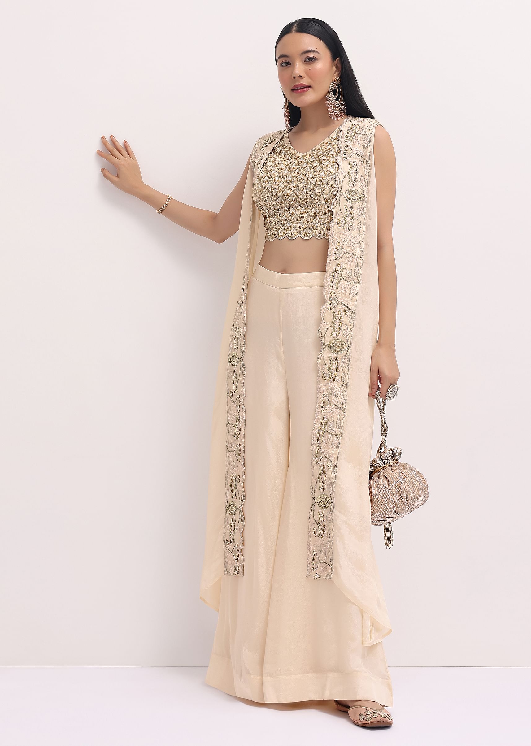 Crop top with jacket and plazo shop