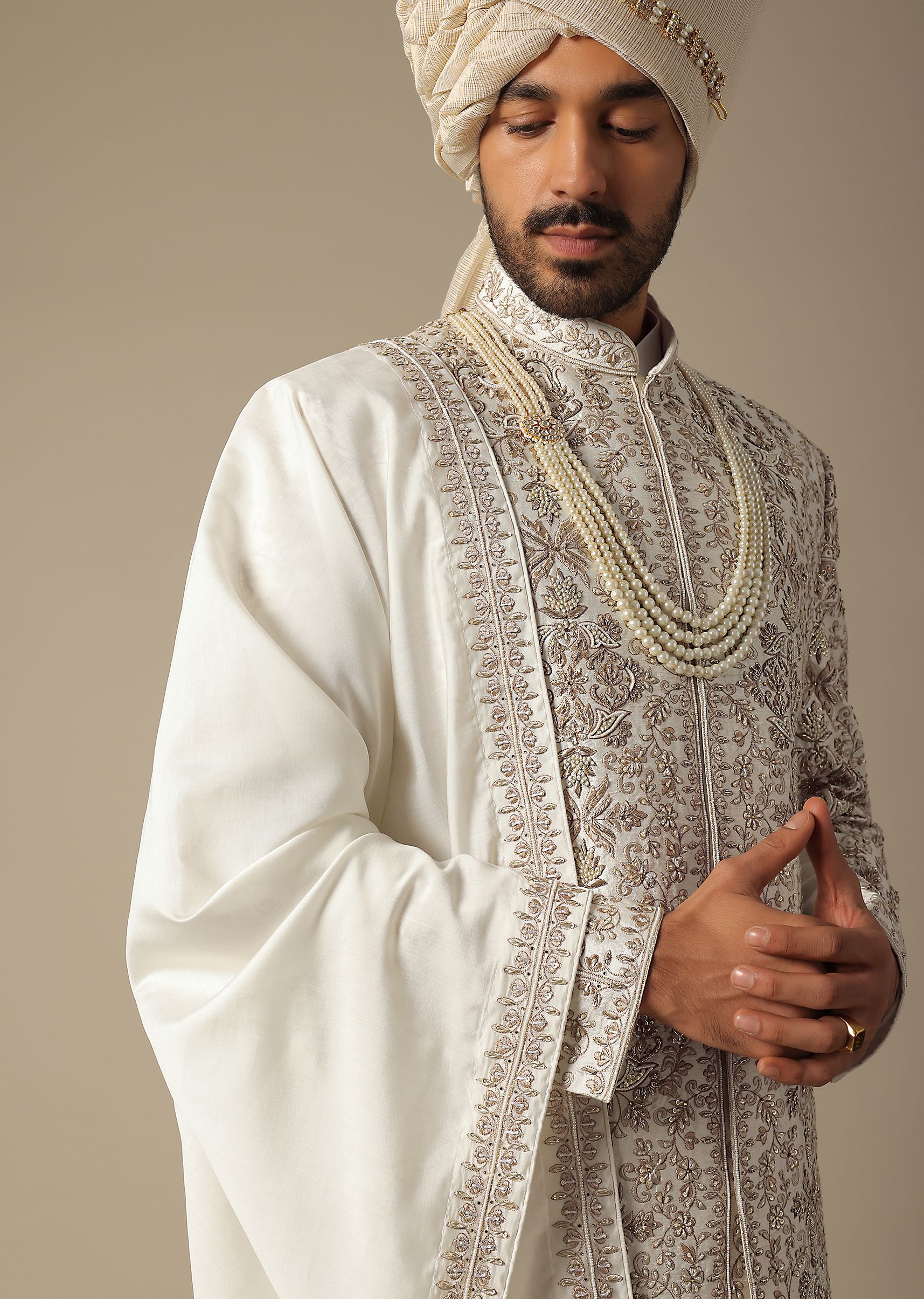 Buy White Elegance Sherwani Set For Grooms KALKI Fashion Global