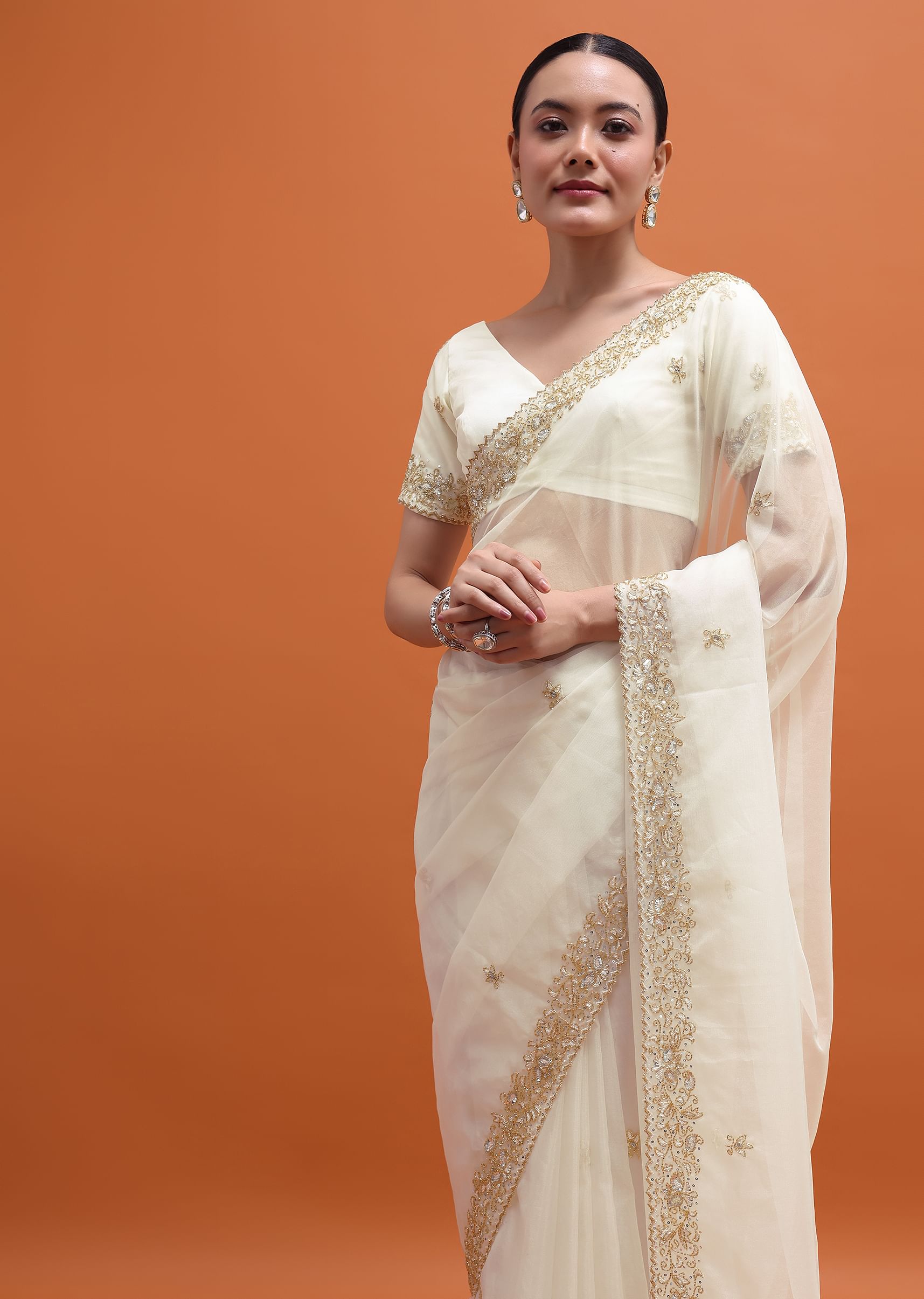 White saree designer blouse top
