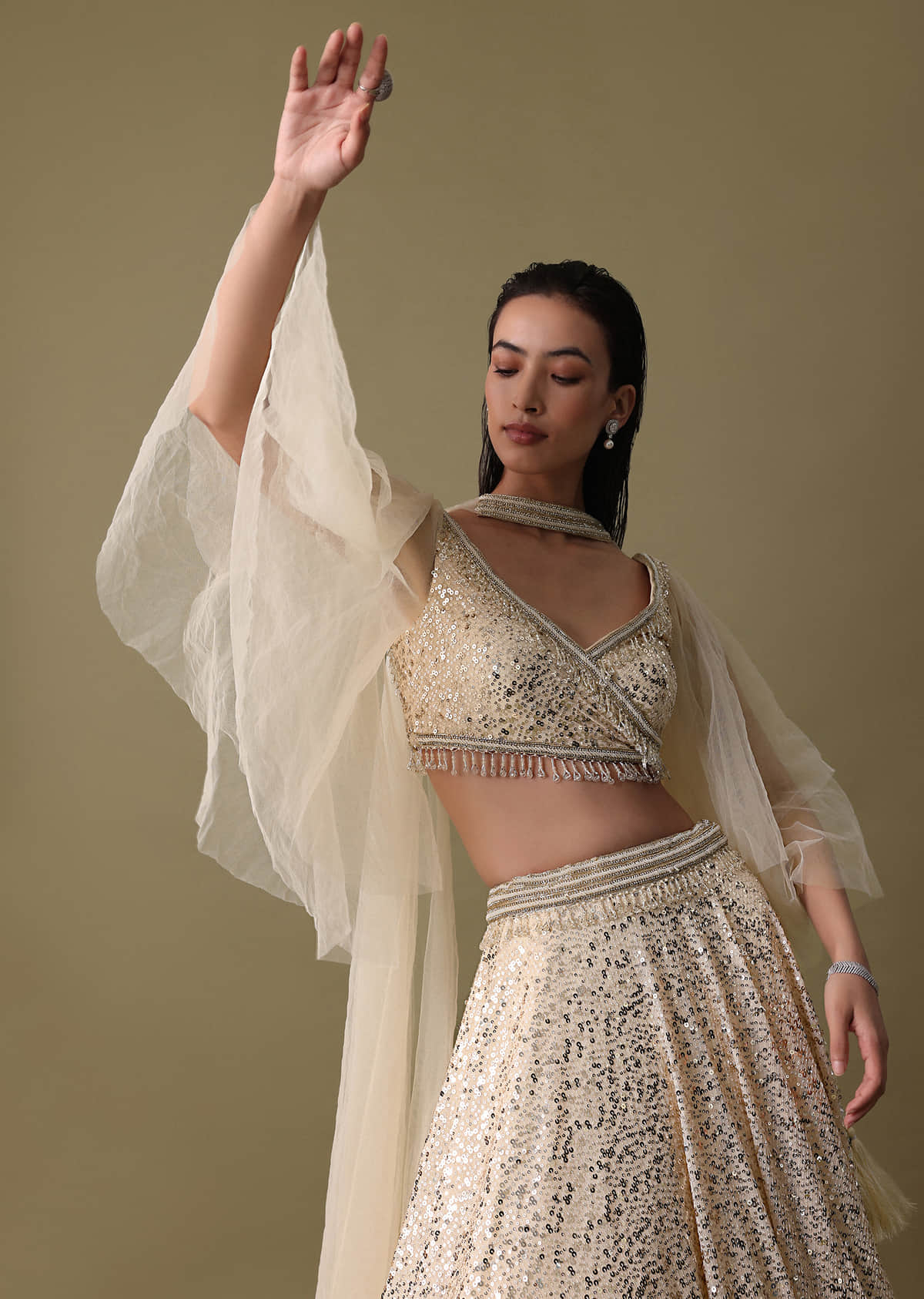 White Embroidered Lehenga And Blouse With Dupatta