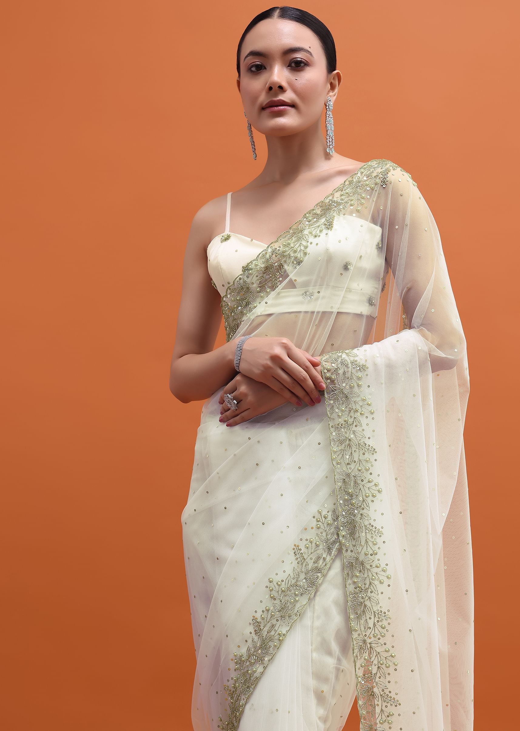 White net saree for wedding top