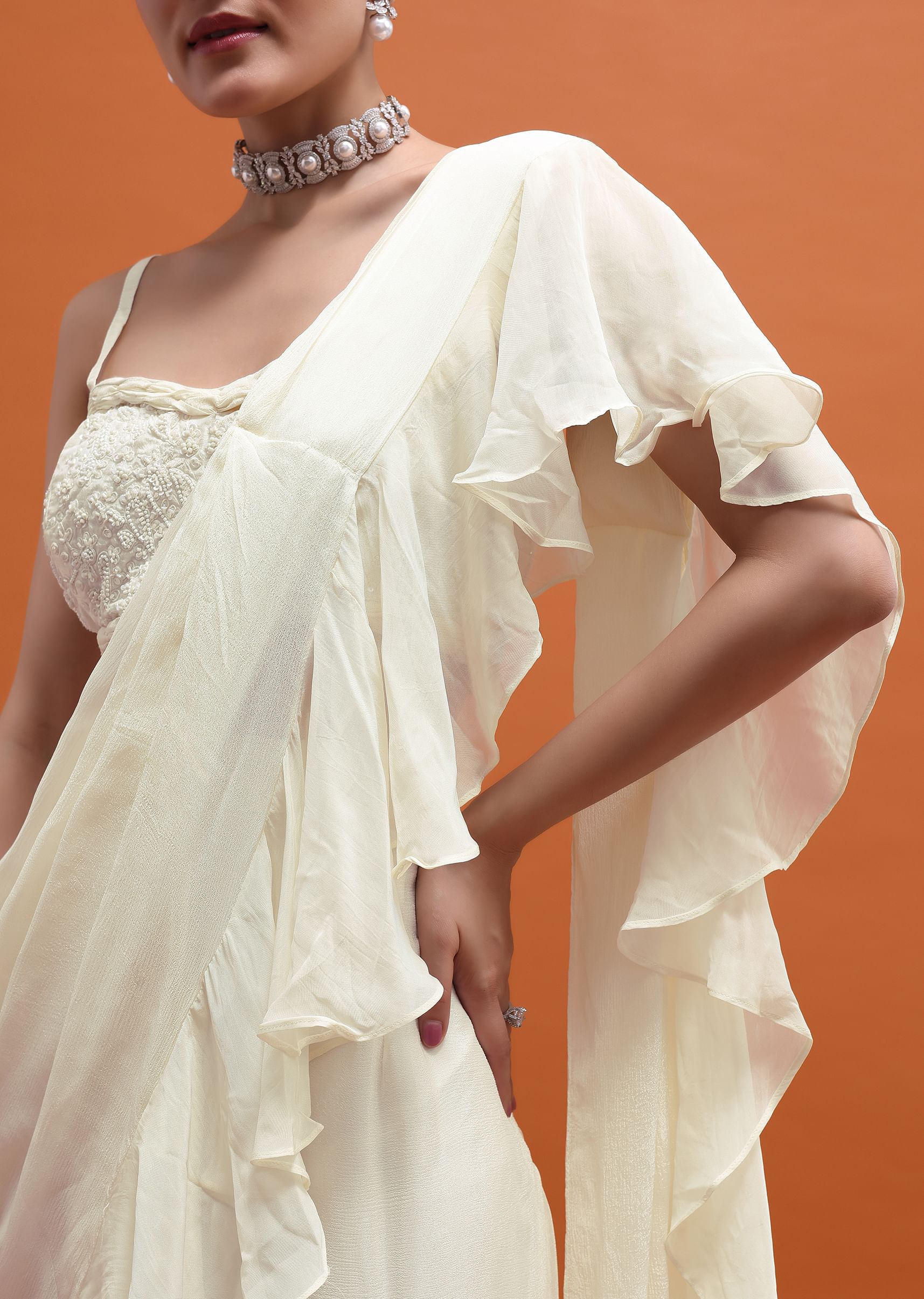 Ruffle skirt with attached dupatta on sale