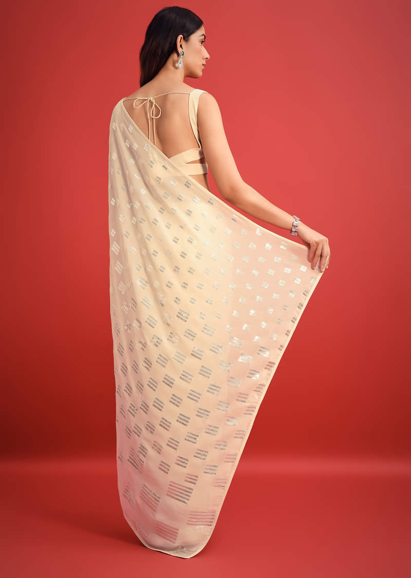 Buy White Georgette Embroidered Saree In Sequins With