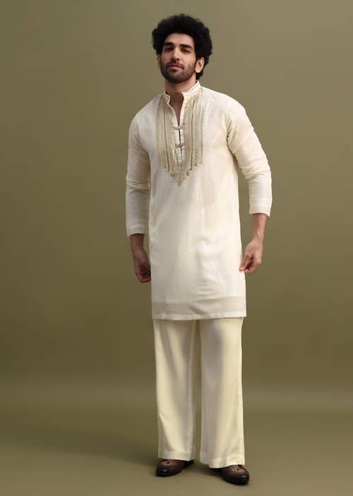 Buy White Gold Sequin Kurta With Loose Fitted Pants