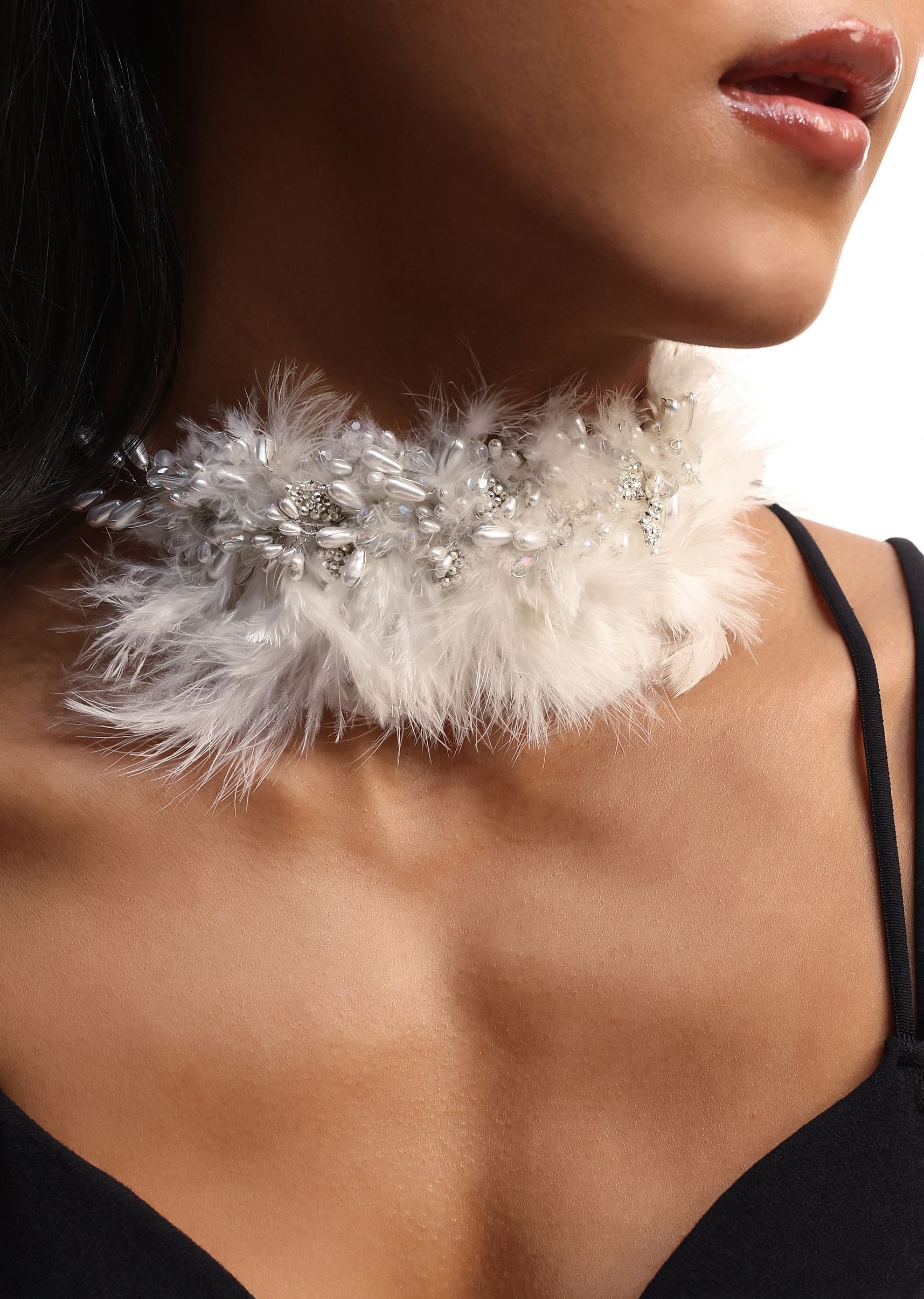 Buy White Handcrafted Choker Necklace Set With Feather Detailing Kalki Fashion Global