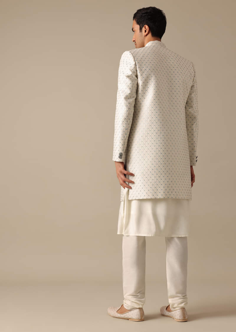 White Mirror Embellished Sherwani Set