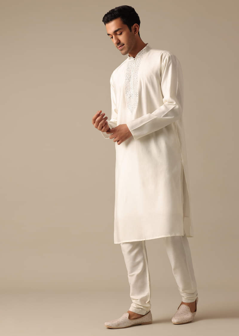 White Mirror Embellished Sherwani Set