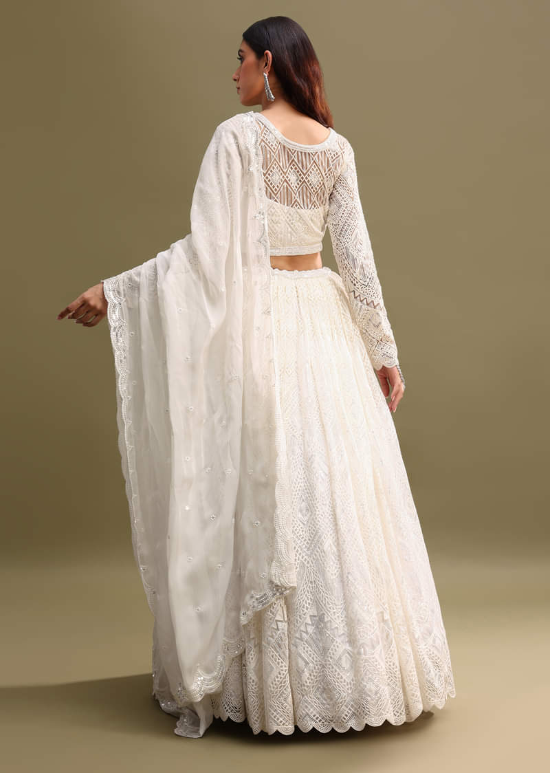 White Net Lehenga Choli In Sequin Work