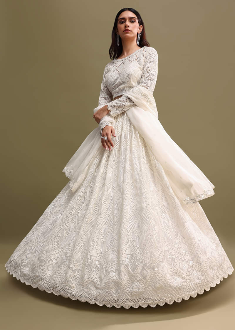 White Net Lehenga Choli In Sequin Work