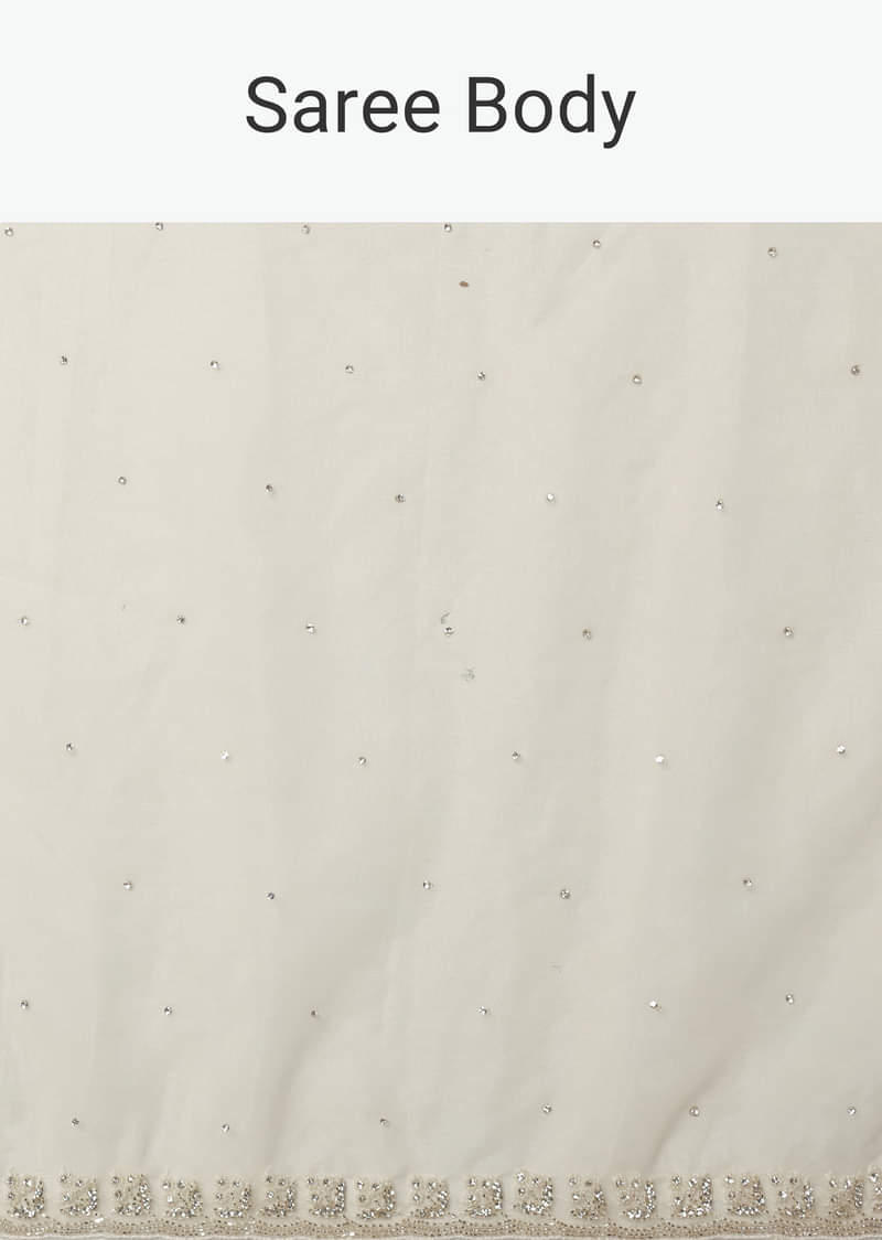 White Organza Saree With Scallop Cutdana Border And Unstitched Blouse Piece