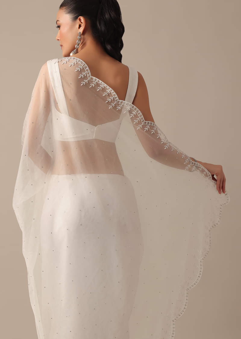 White Organza Saree With Unstitched Blouse Piece