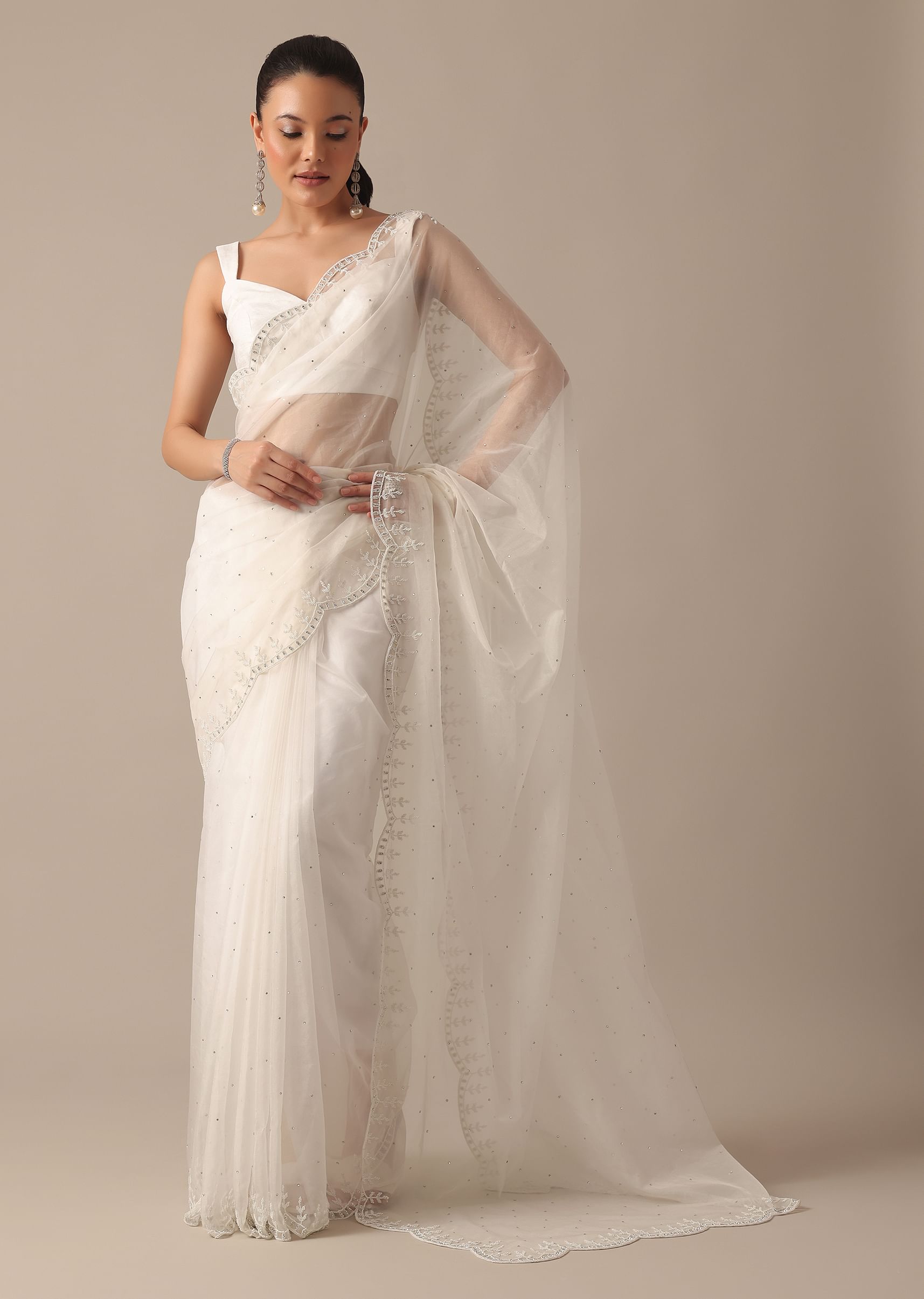 Organza white saree clearance