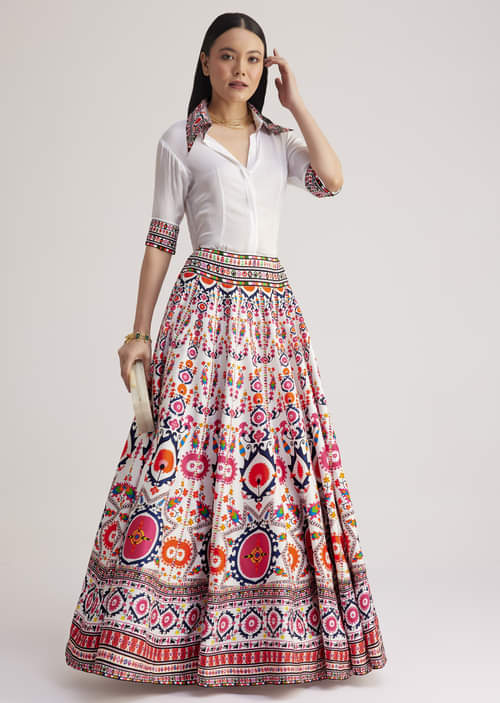 Kalamkari White Top And Skirt Set Buy Brown Off White Skirt Set