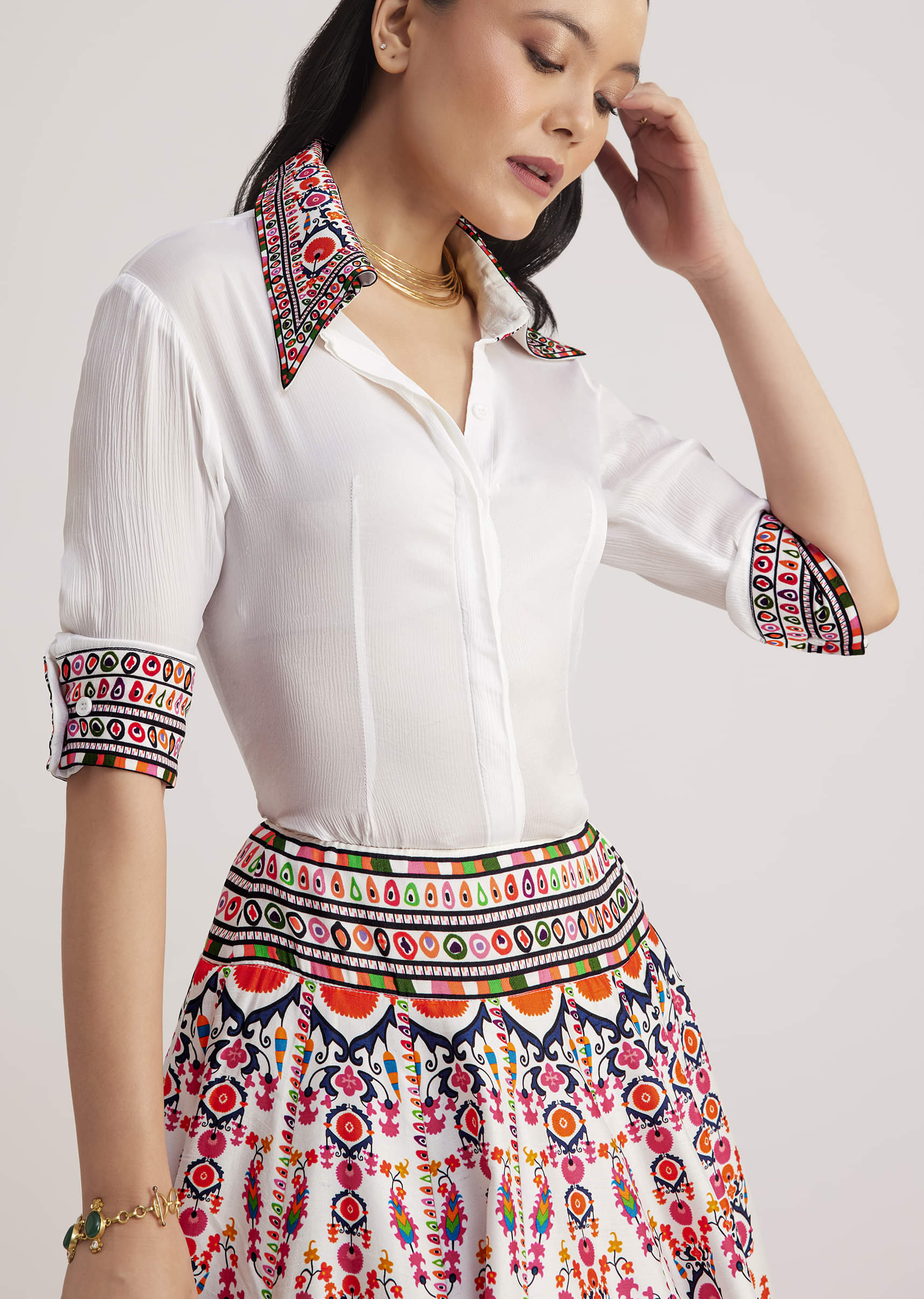 スカート Crispy Shirt Pressed Skirt Buy White Shirt With Vibrant Printed Skirt