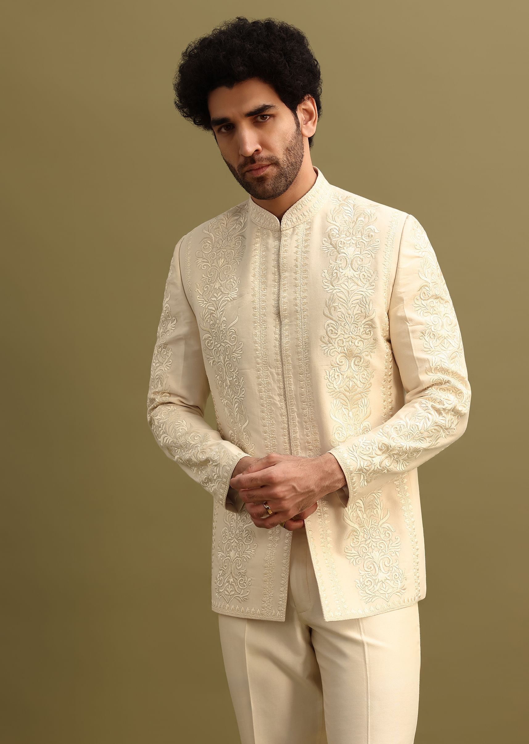 Buy Ivory Thread Work Jodhpuri Suit For Men KALKI Fashion Global