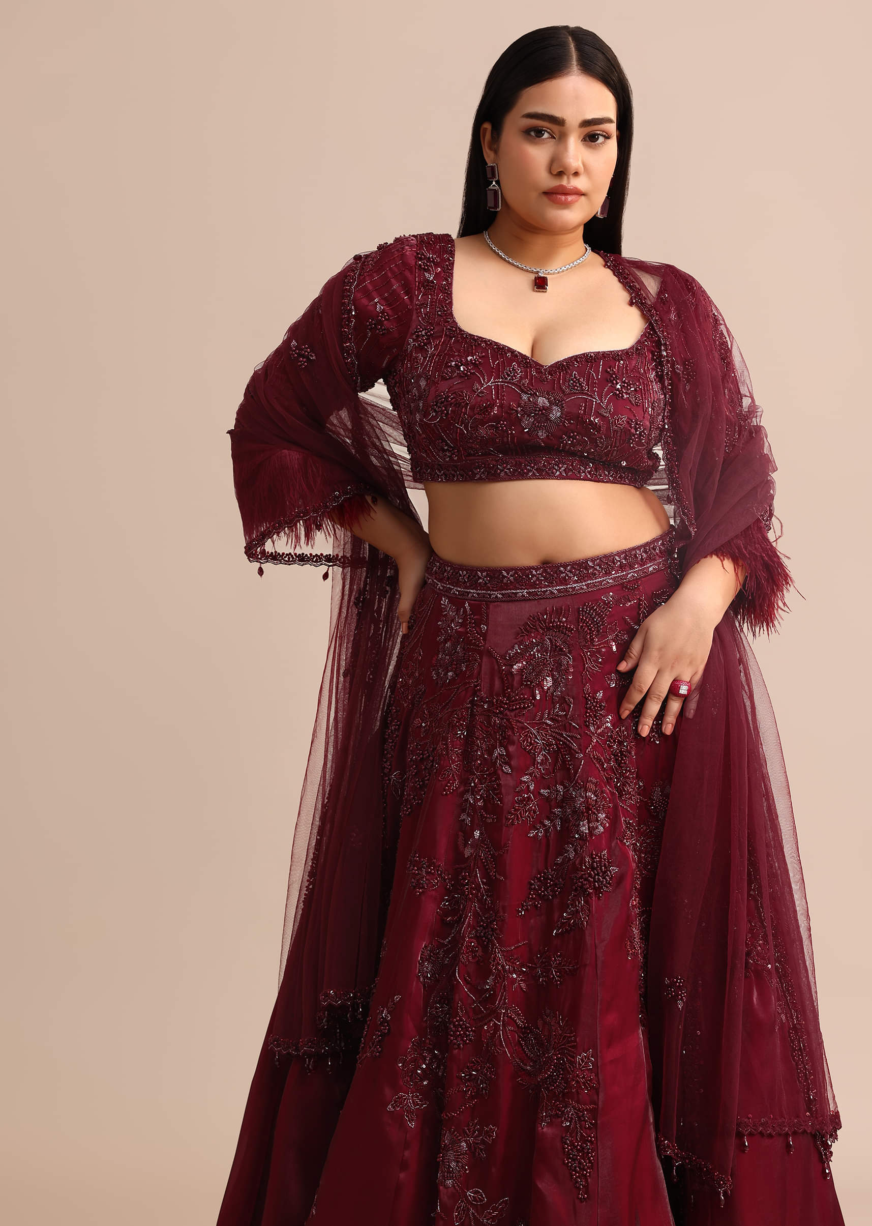 Buy Wine Bridal Lehenga With Dupatta KALKI Fashion India