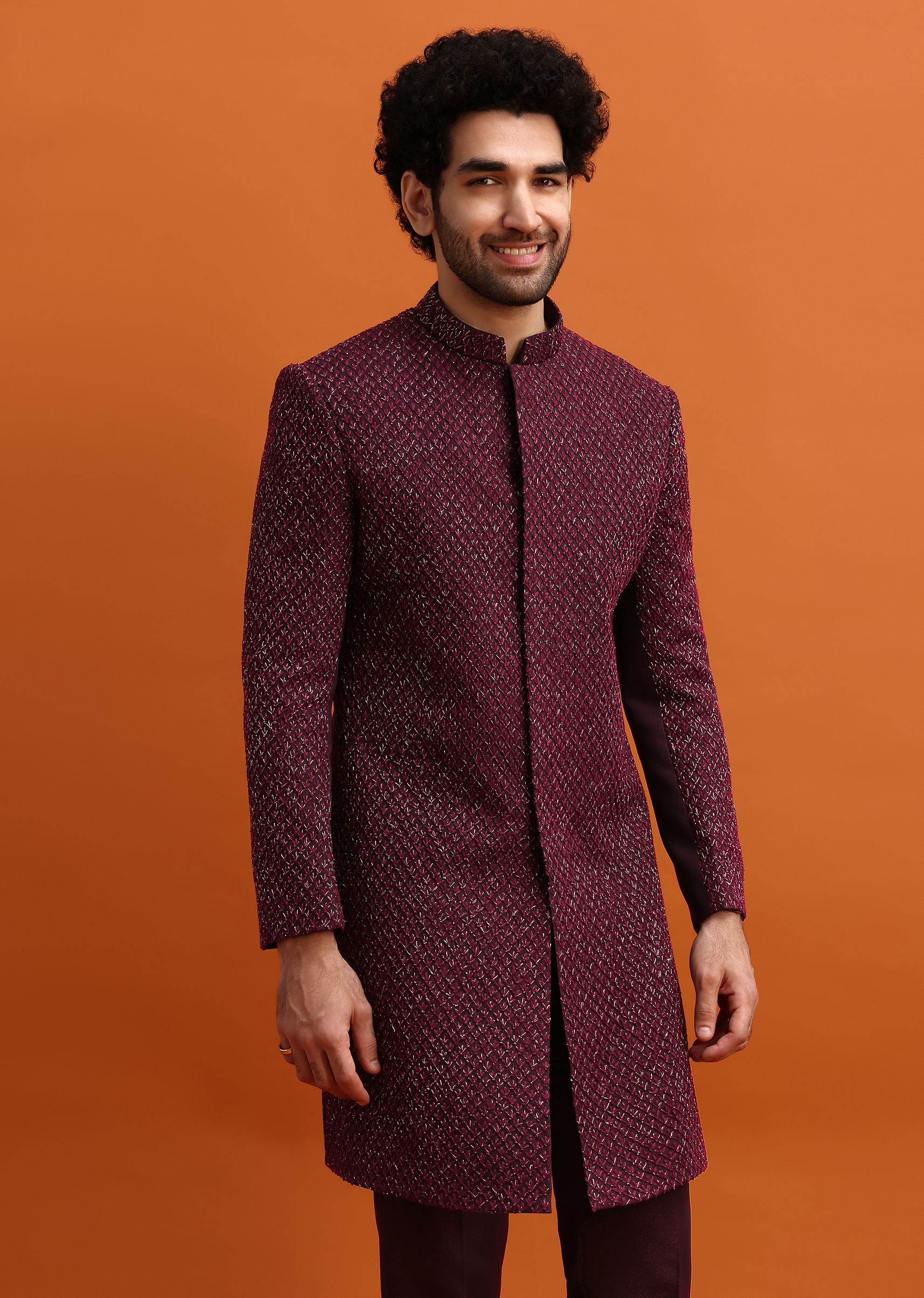 Wine colour sherwani for groom outlet
