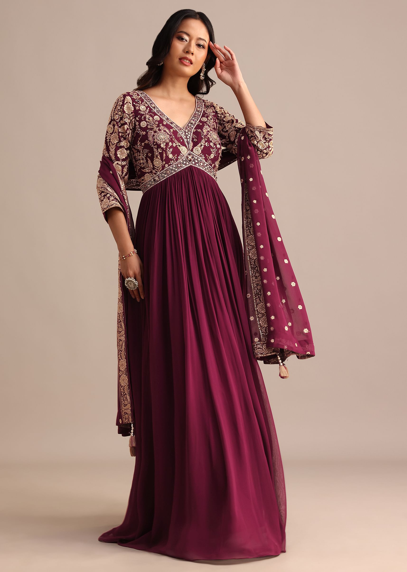 Wine anarkali suits outlet