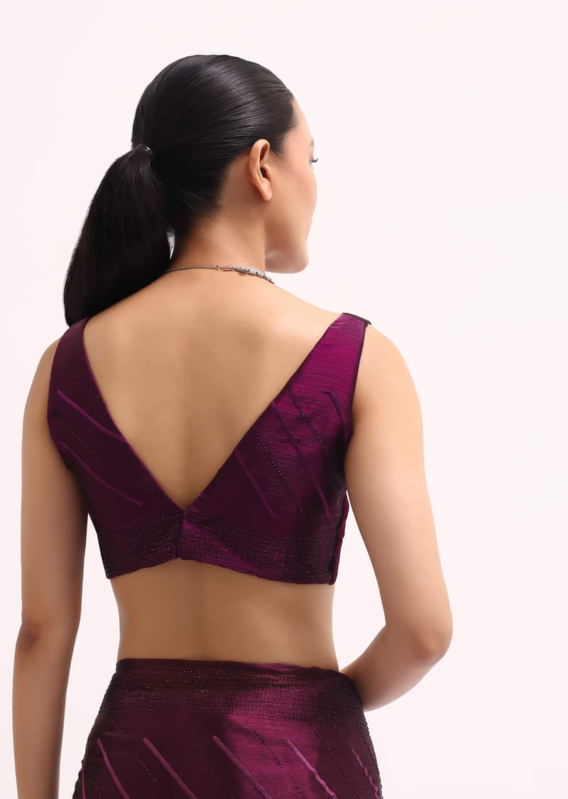 Wine Glass Tissue Saree In Swarovski With Unstitched Blouse