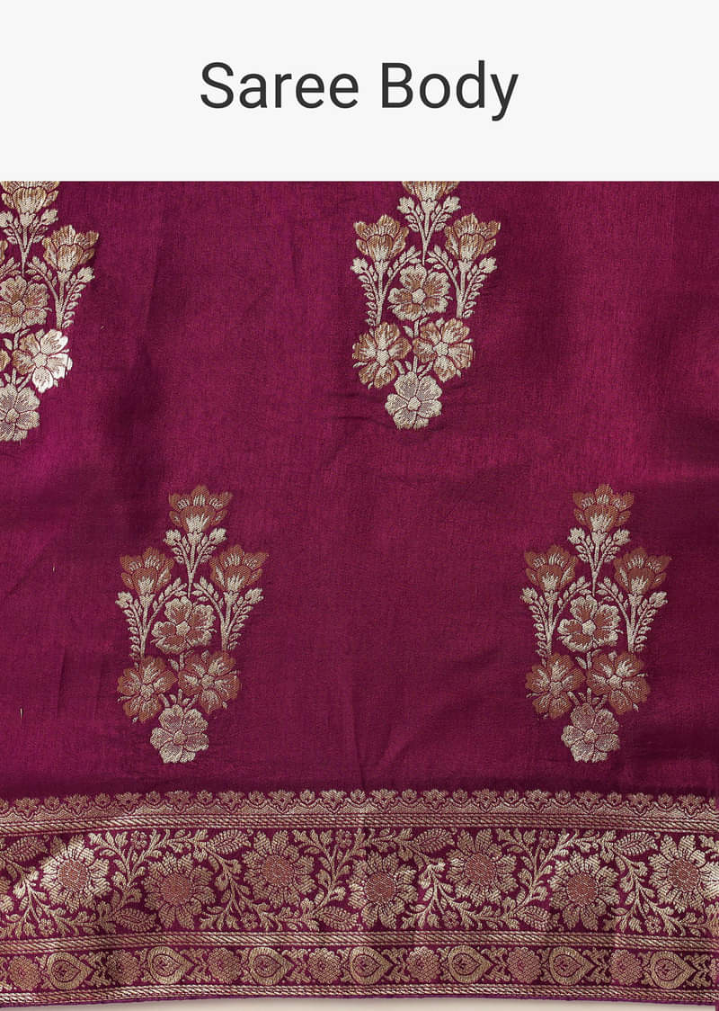Wine Silk Saree with Butta Detail And Unstitched Blouse Piece