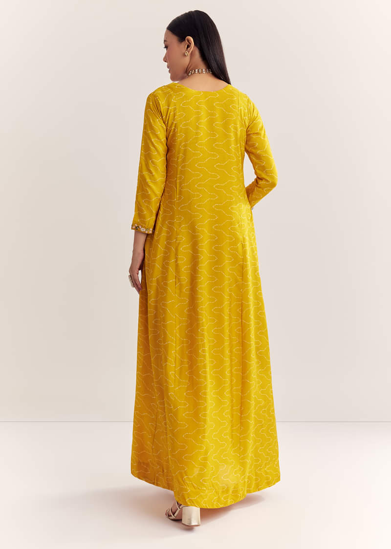 Yellow Dola Silk Gown With Embroidery