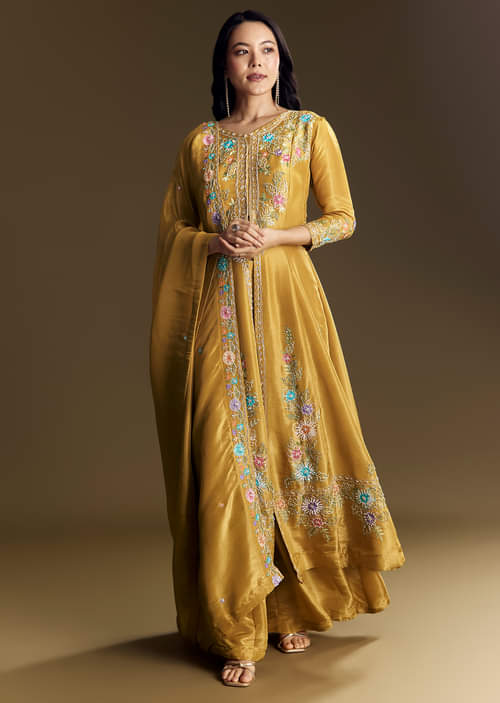 Yellow Palazzo Suit With Resham Kurta Dupatta Yellow Palazzo Suit With Resham Kurta Dupatta