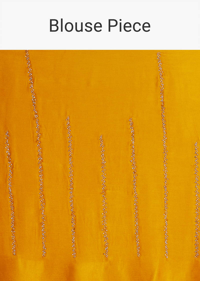 Yellow Chinon Saree With Cutdana Embroidery