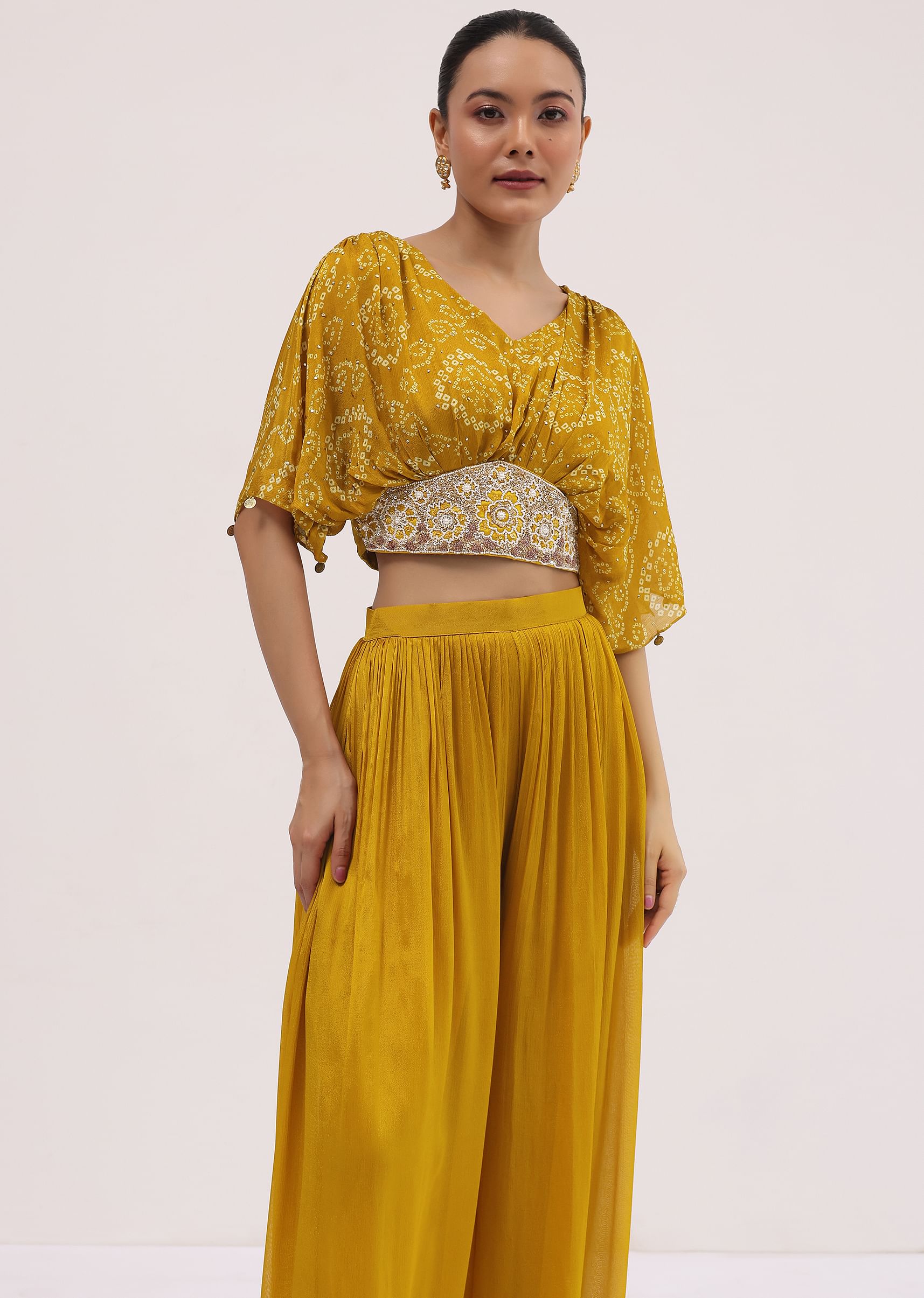 Yellow palazzo pants with top sale