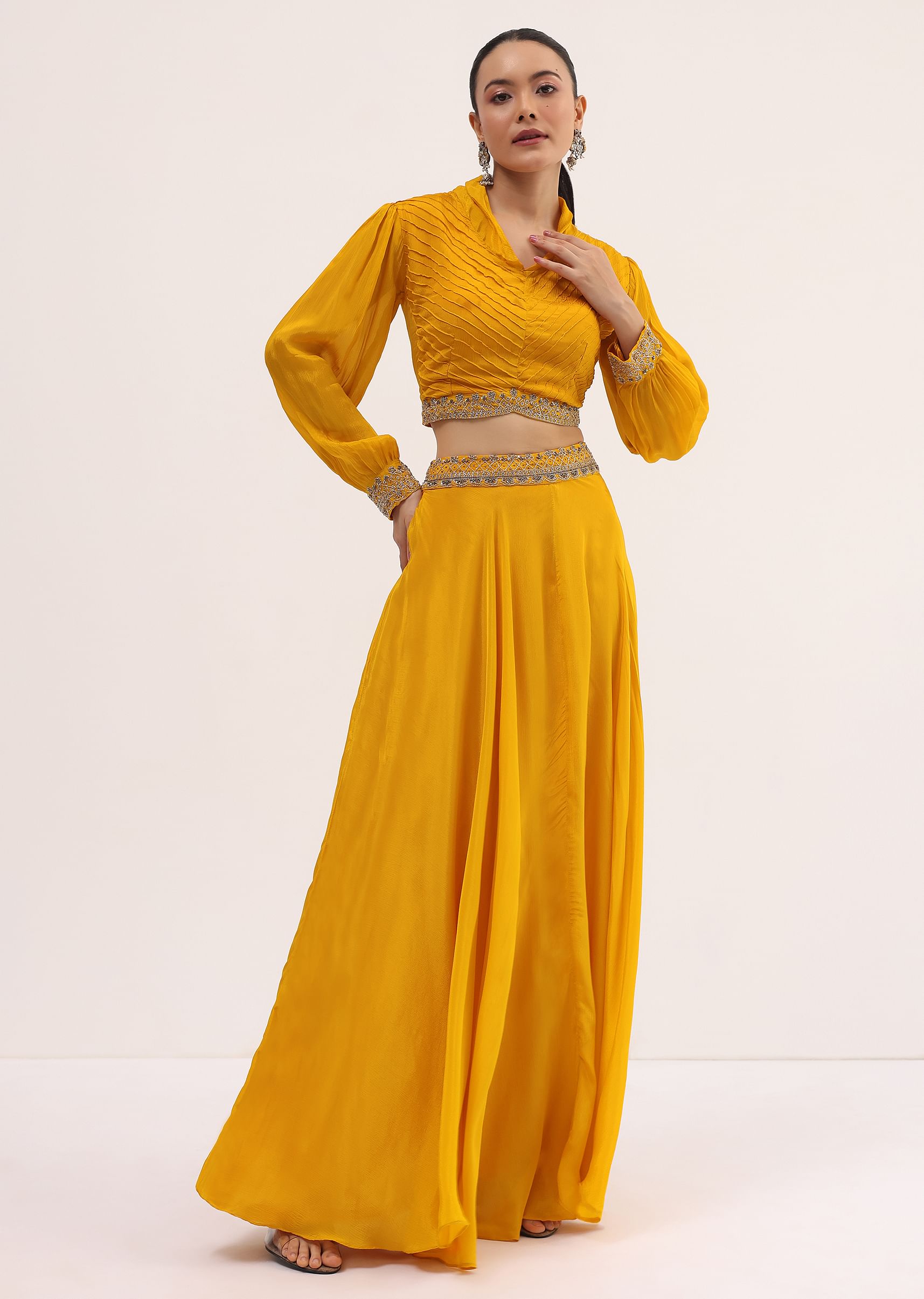 Yellow crop top ethnic sales