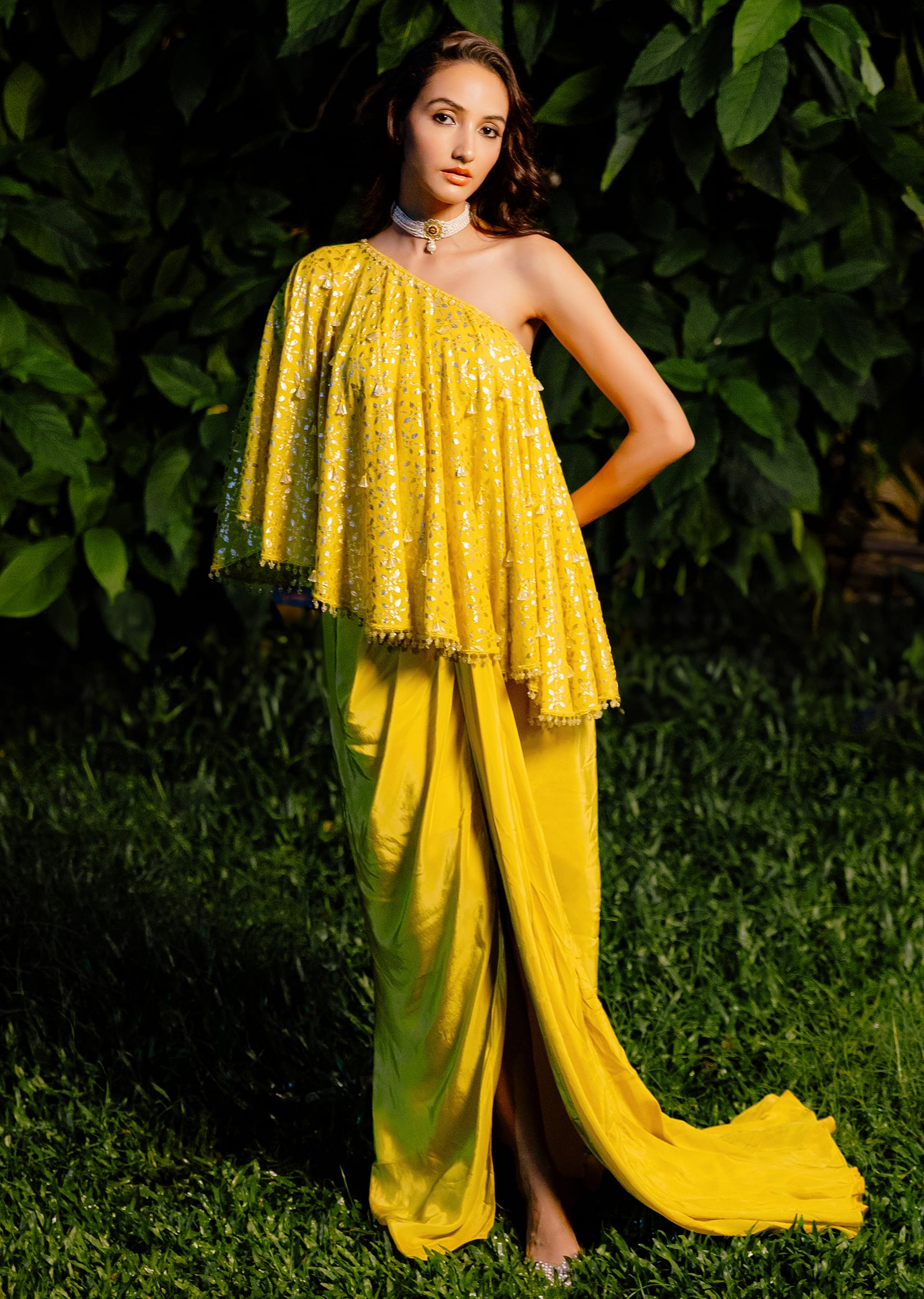 Yellow embellished skirt sale