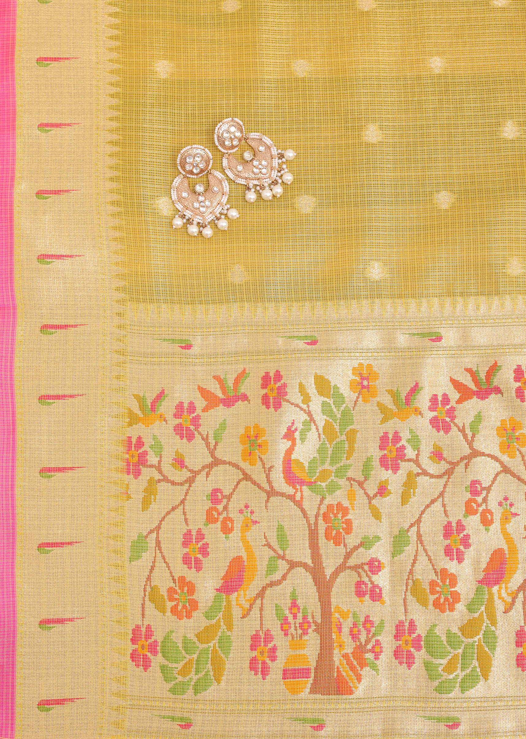 Buy Yellow Woven Silk Paithani Dress Material