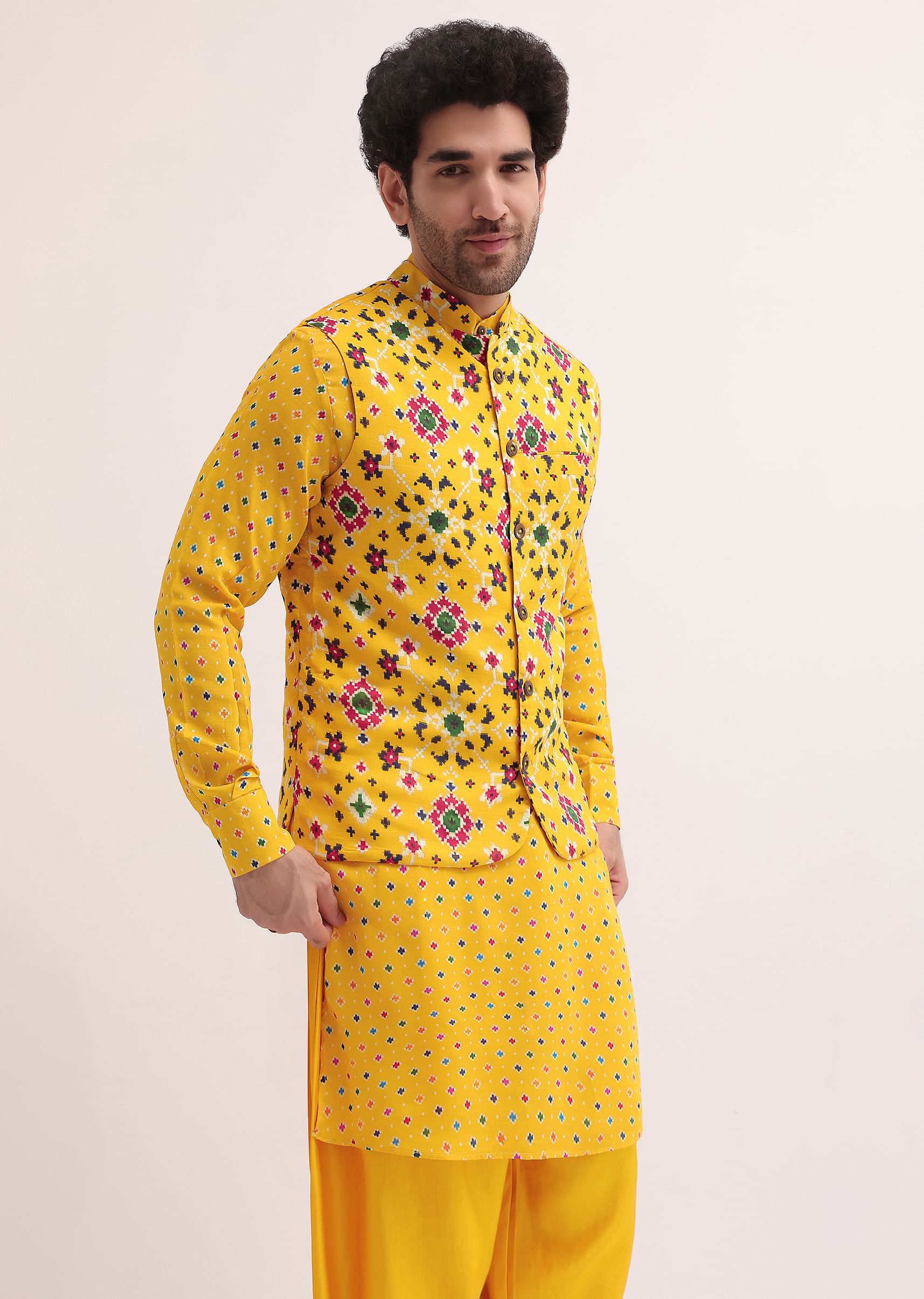 Yellow kurta with jacket mens outlet