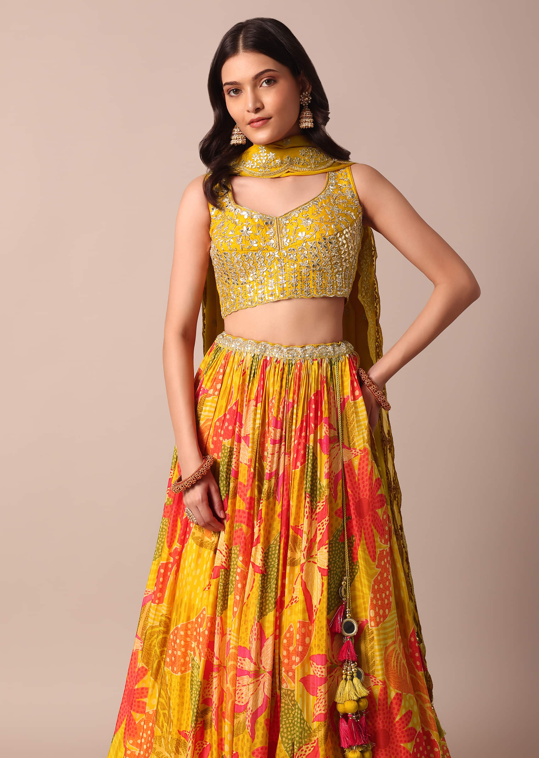 口コミ サイト 商品 Buy Yellow And Choli Patti Gotta With Lehenga Printed 着物・浴衣