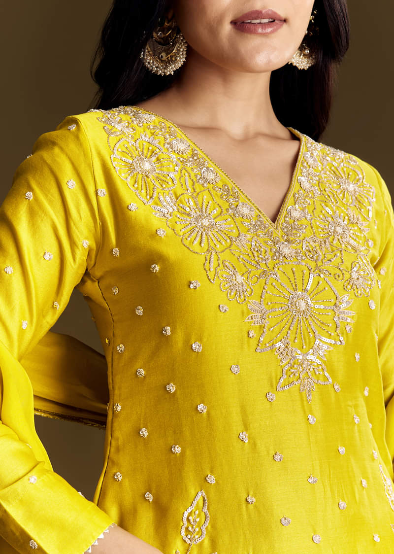 Yellow Sharara Suit With Cut Dana Sequins