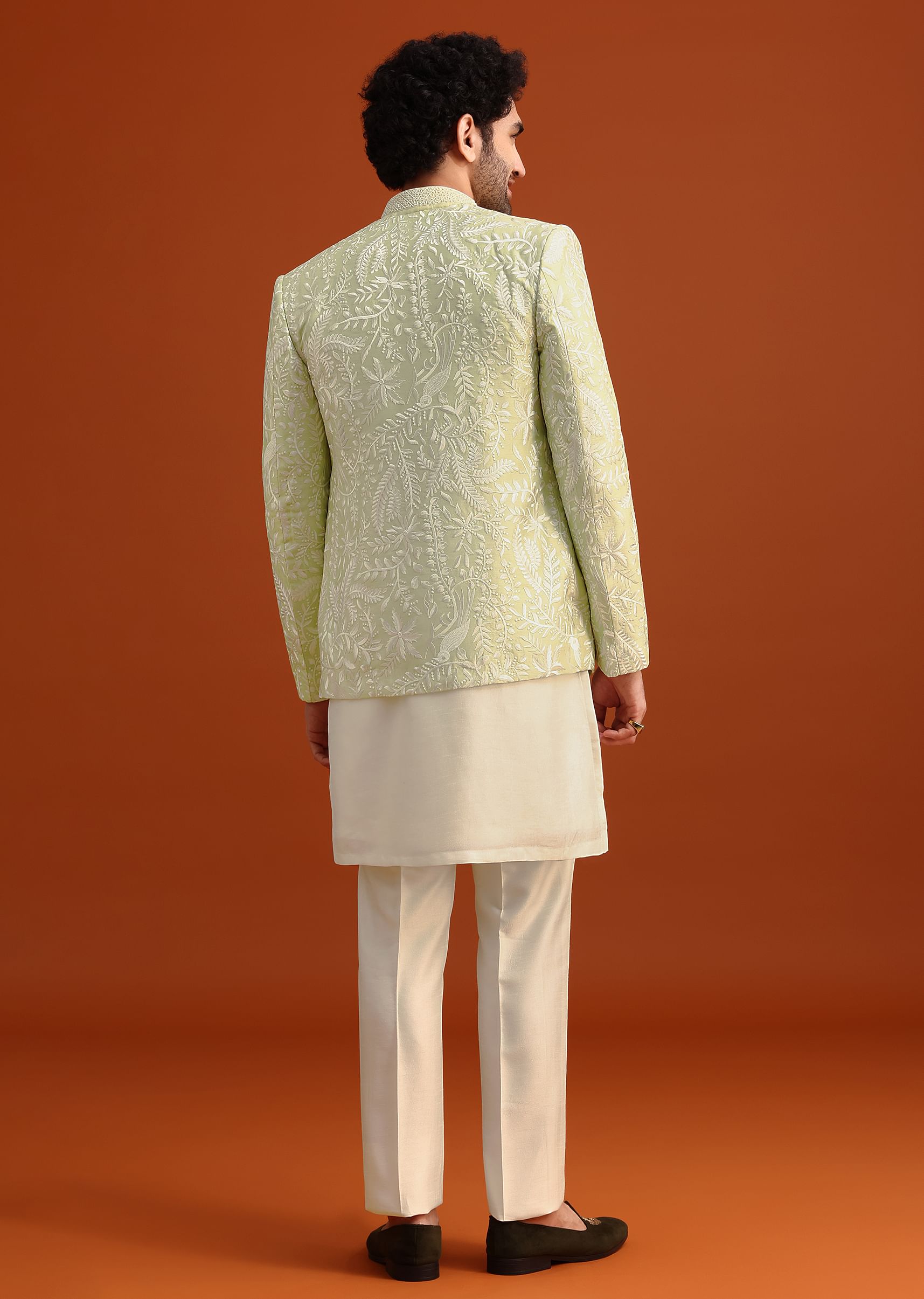 Buy Yellow Silk Indo Western And Kurta Set With French Knots KALKI Fashion Global